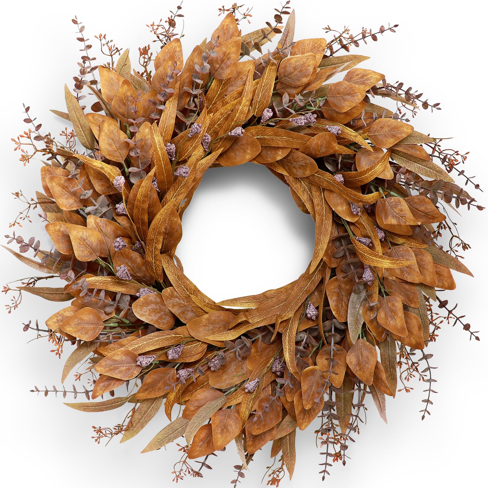 26'' Orange Fall Eucalyptus Wreath Indoor/Outdoor