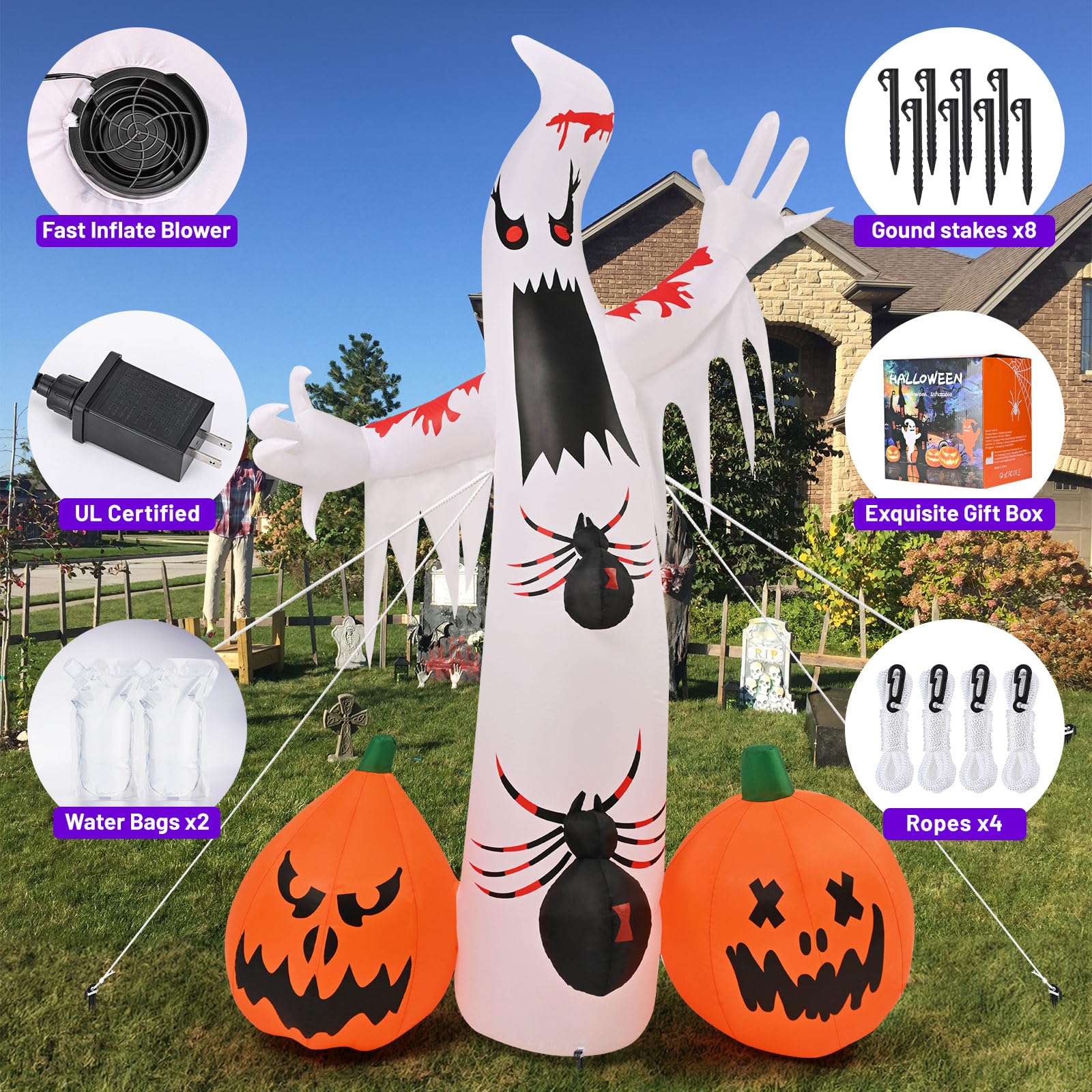 8FT Halloween Inflatable Outdoor Ghost