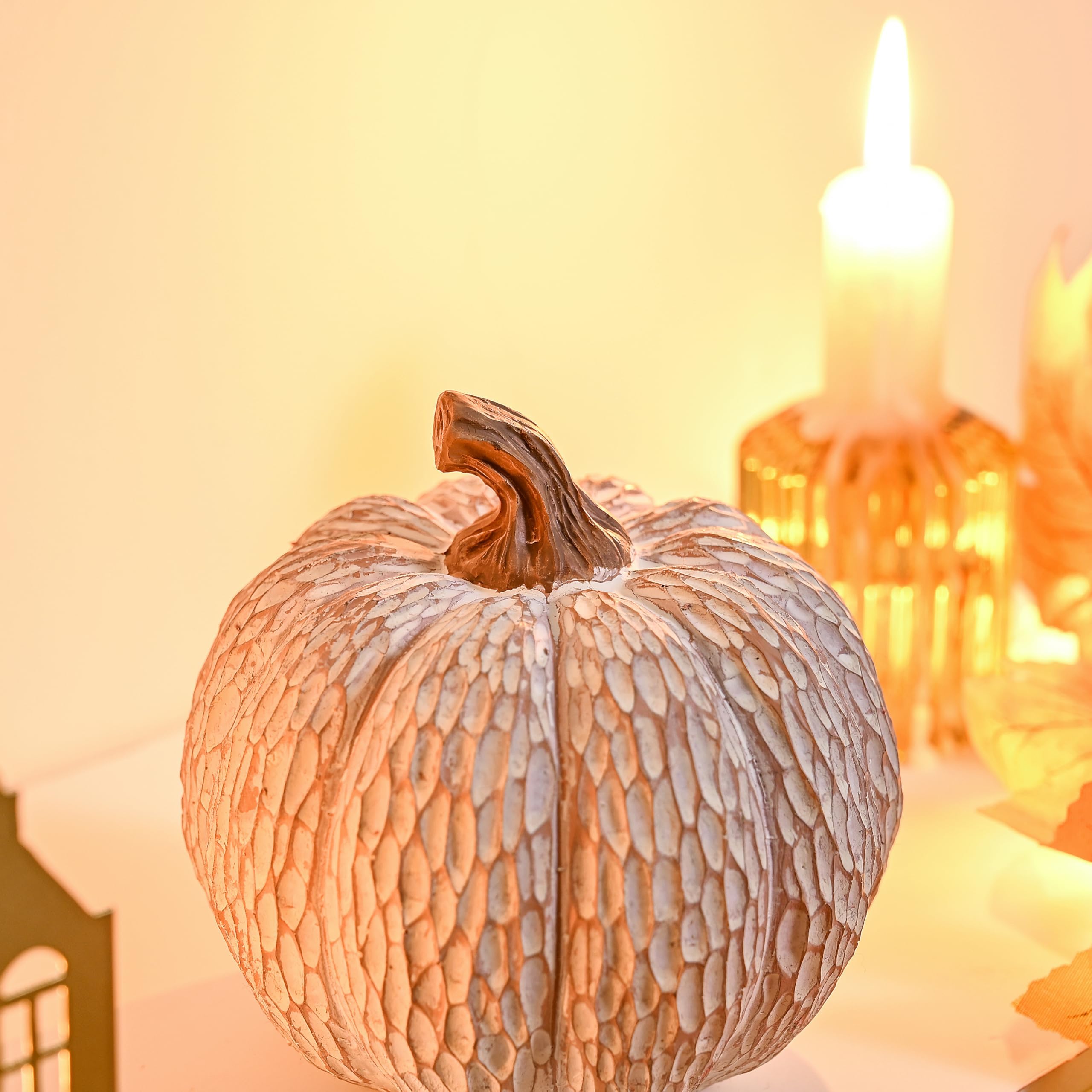 Brown and White Decorative Pumpkins Set of 2