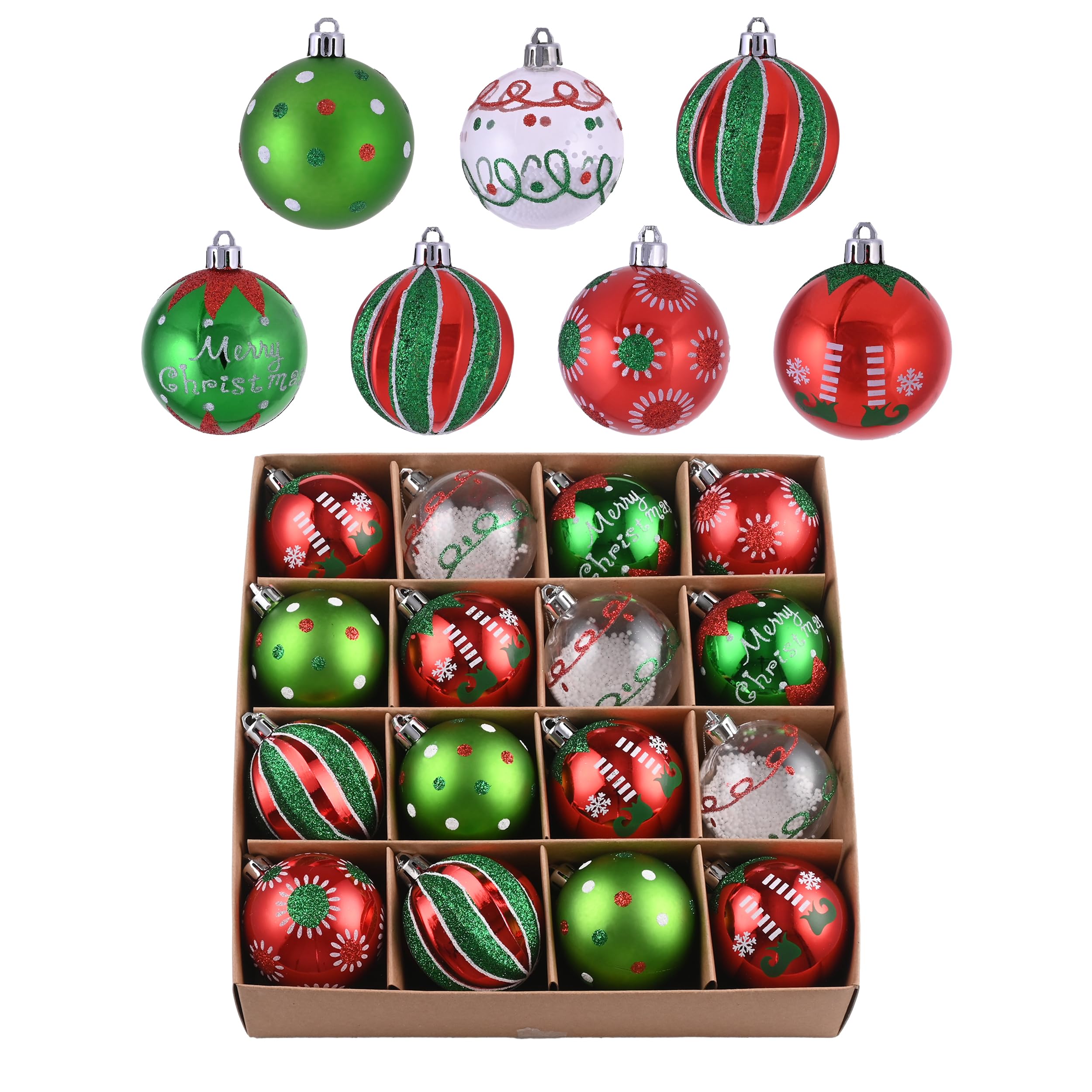 16ct Red Green White Shatterproof Christmas Tree Ornaments