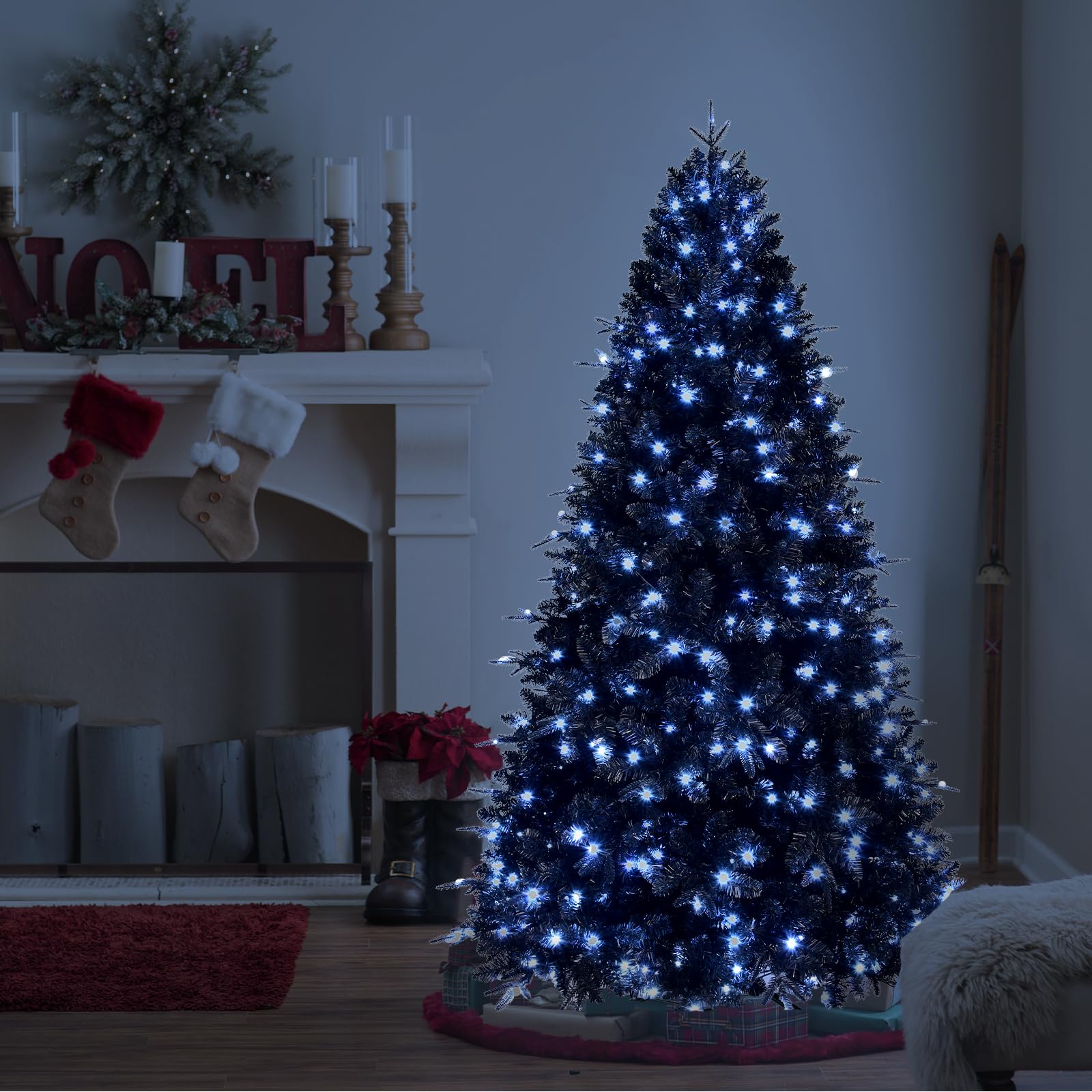 Artificial Pre-Lit Black Christmas Tree