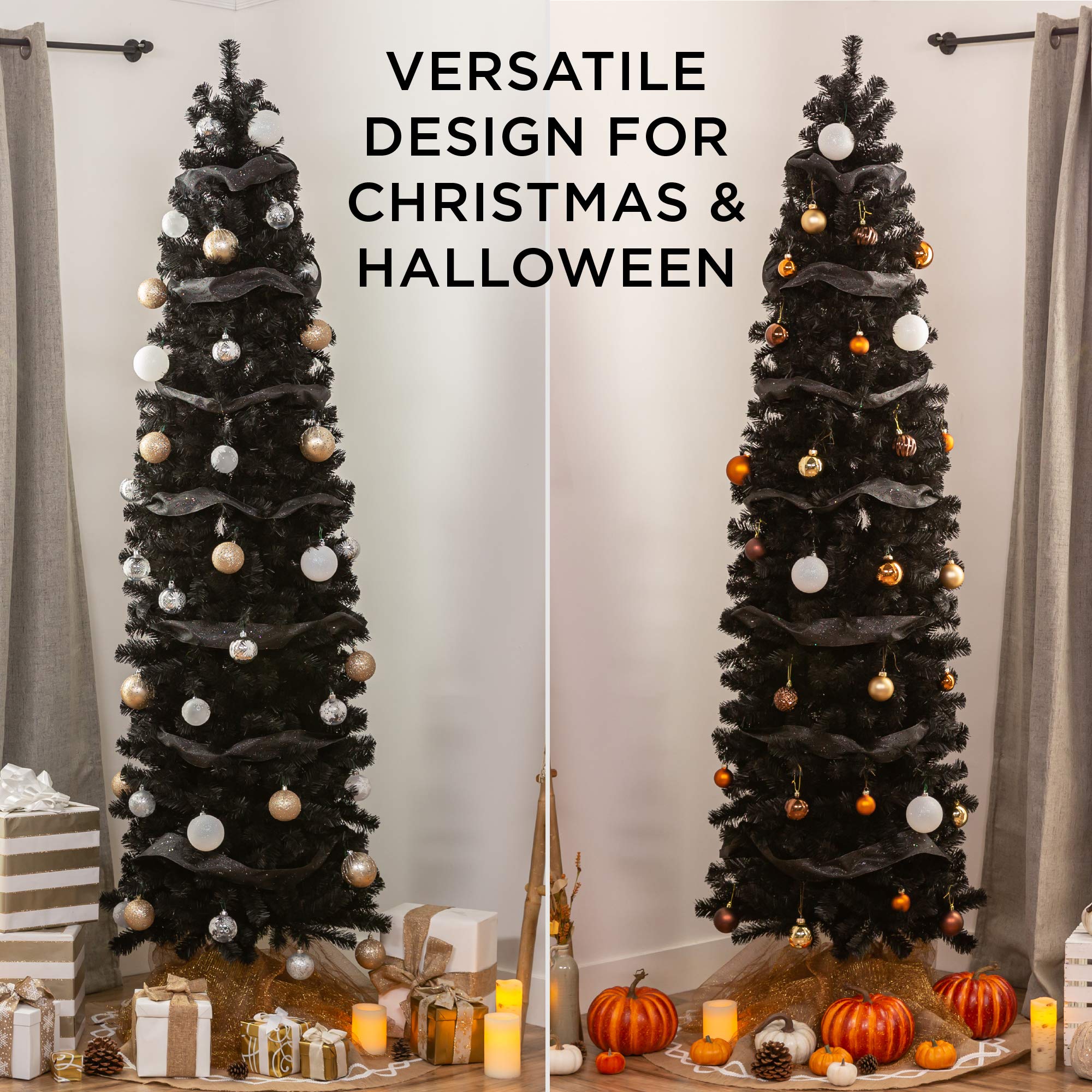 6ft Black Artificial Pencil Tree is versatile for Christmas and Halloween