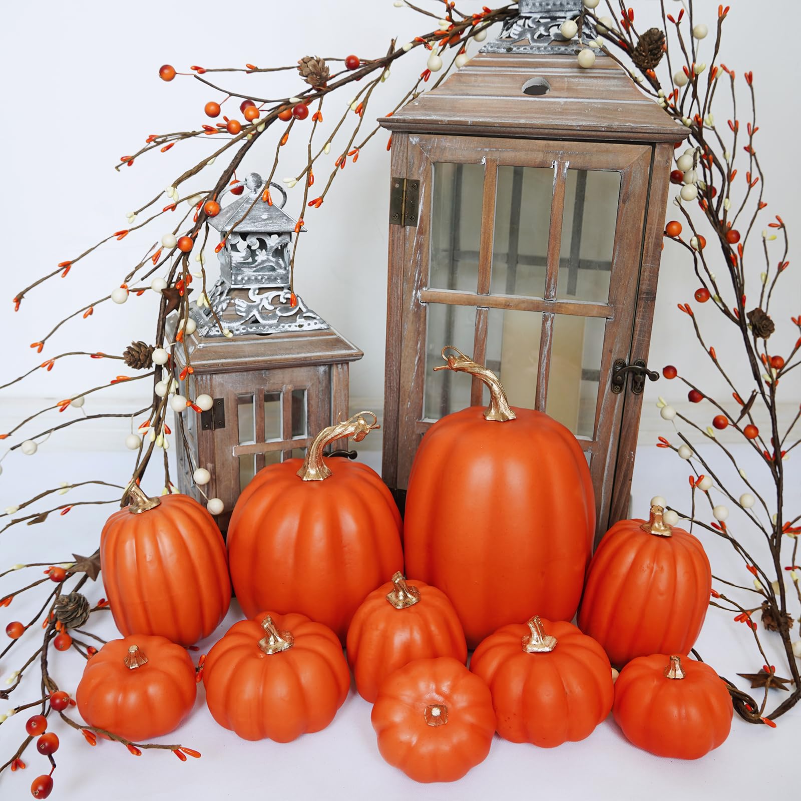 10 Pcs Assorted Orange Artificial Pumpkins