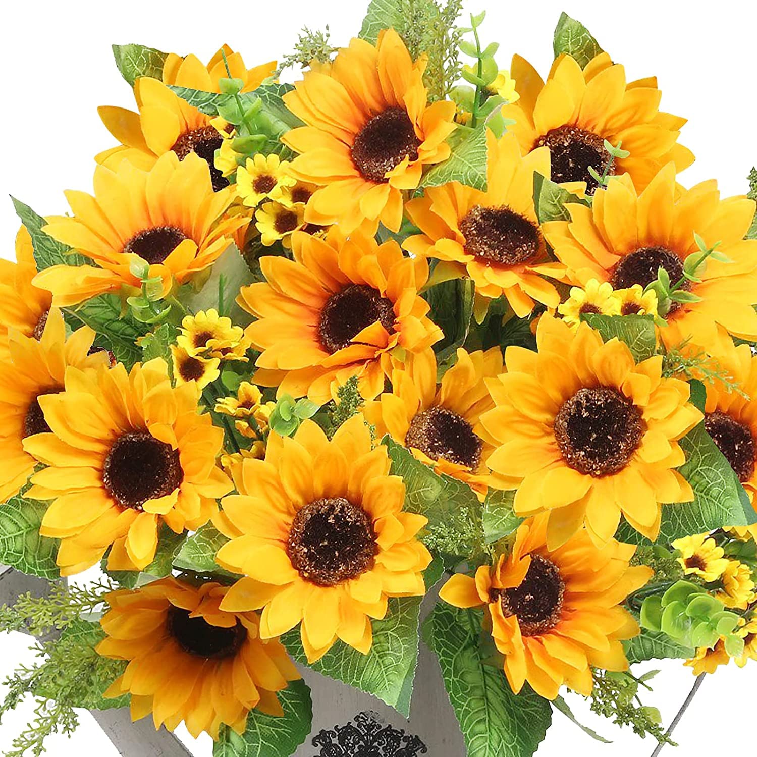 Artificial Sunflower Bouquets, 2 Bunches Fake Flowers Indoor/Outdoor