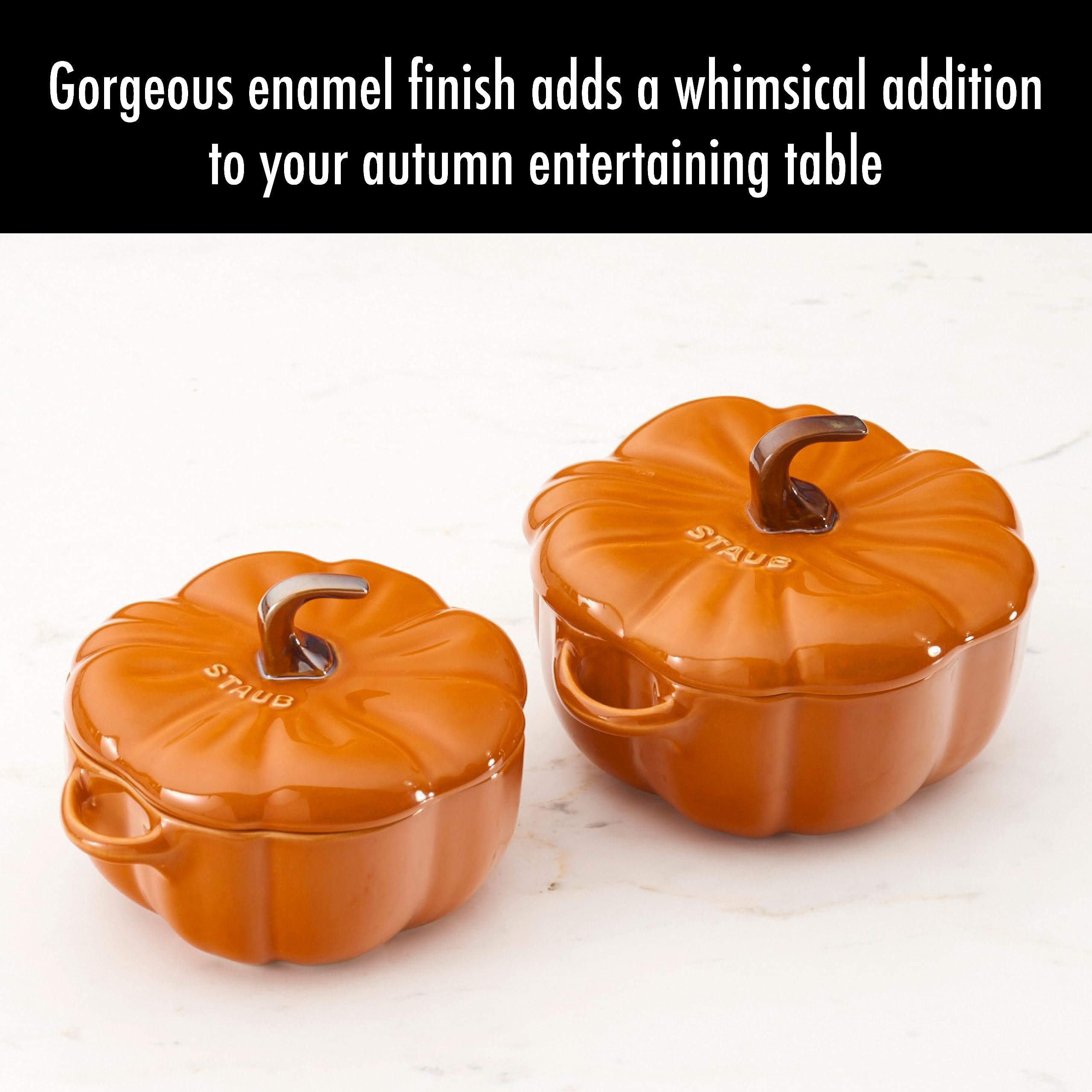 Ceramic 2-pc 24-oz Petite Pumpkin Cocotte Set - Burnt Orange