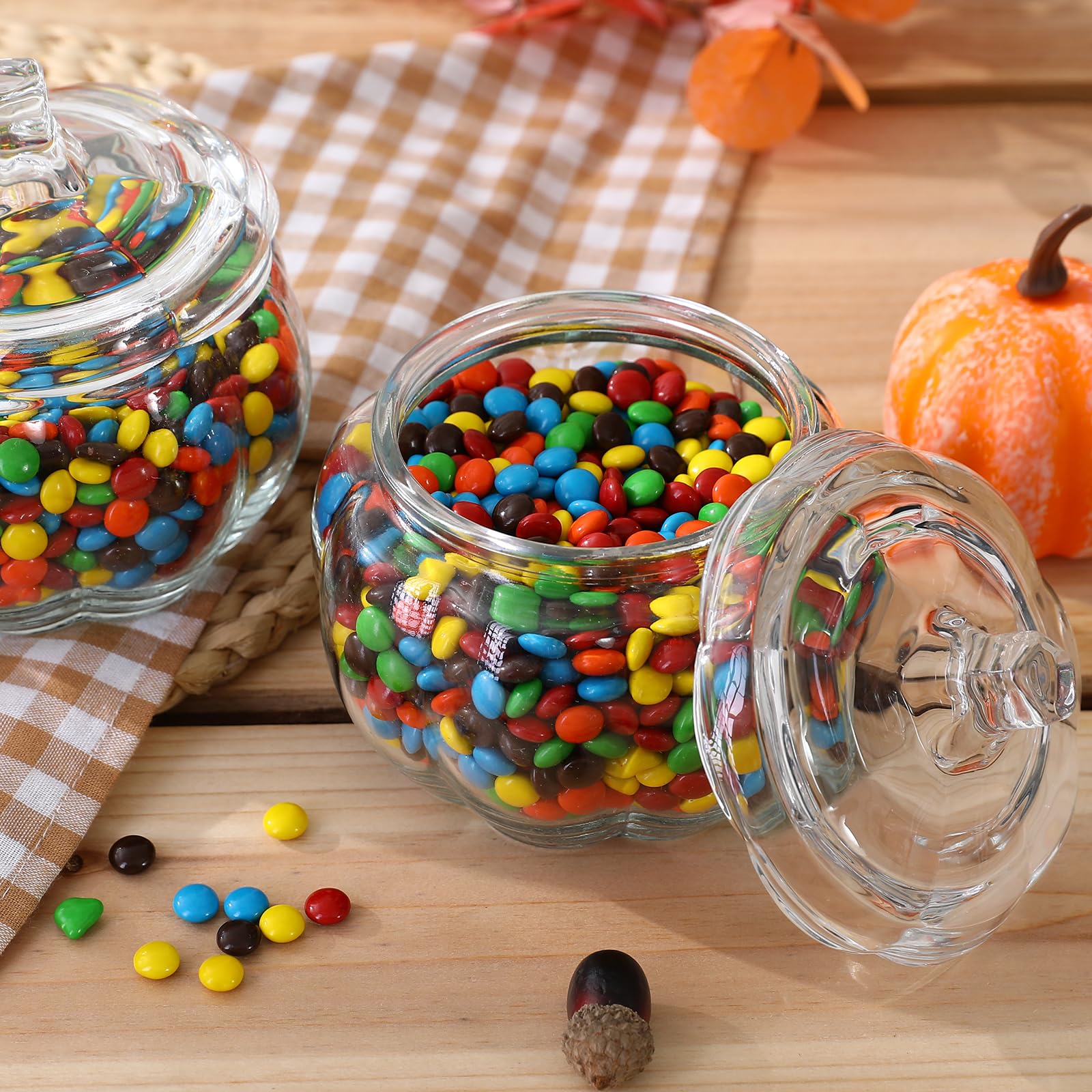 2 PCS Glass Pumpkin Jars with Lid Halloween Candy Storage