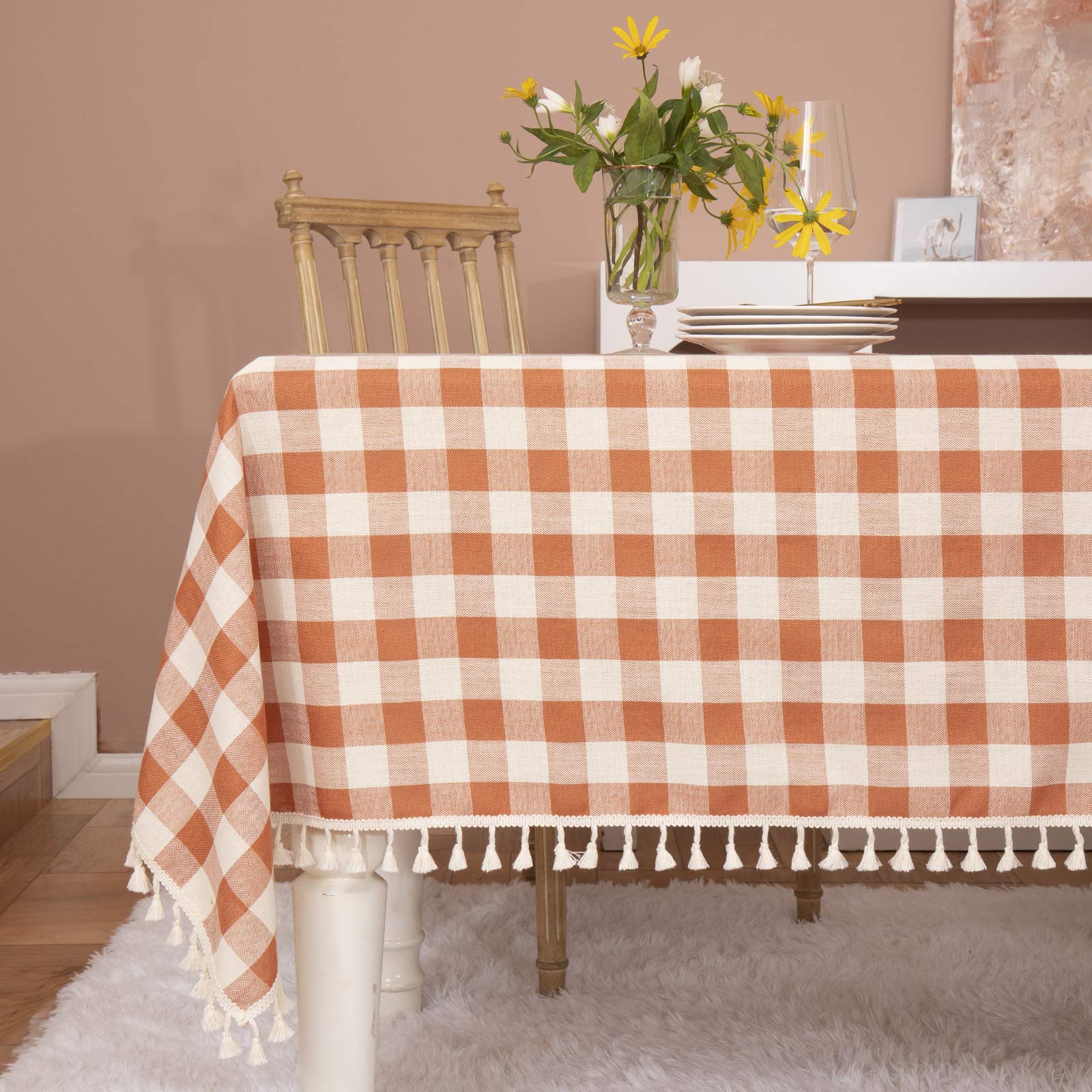 Cotton Buffalo Plaid Table Cloth for Fall, Orange