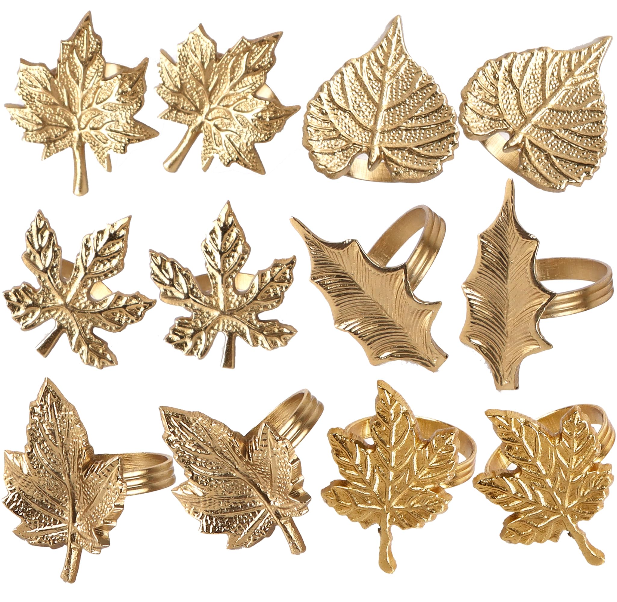 Harvest Fall Leaf Napkin Rings Assorted - Set of 12 Antique Gold