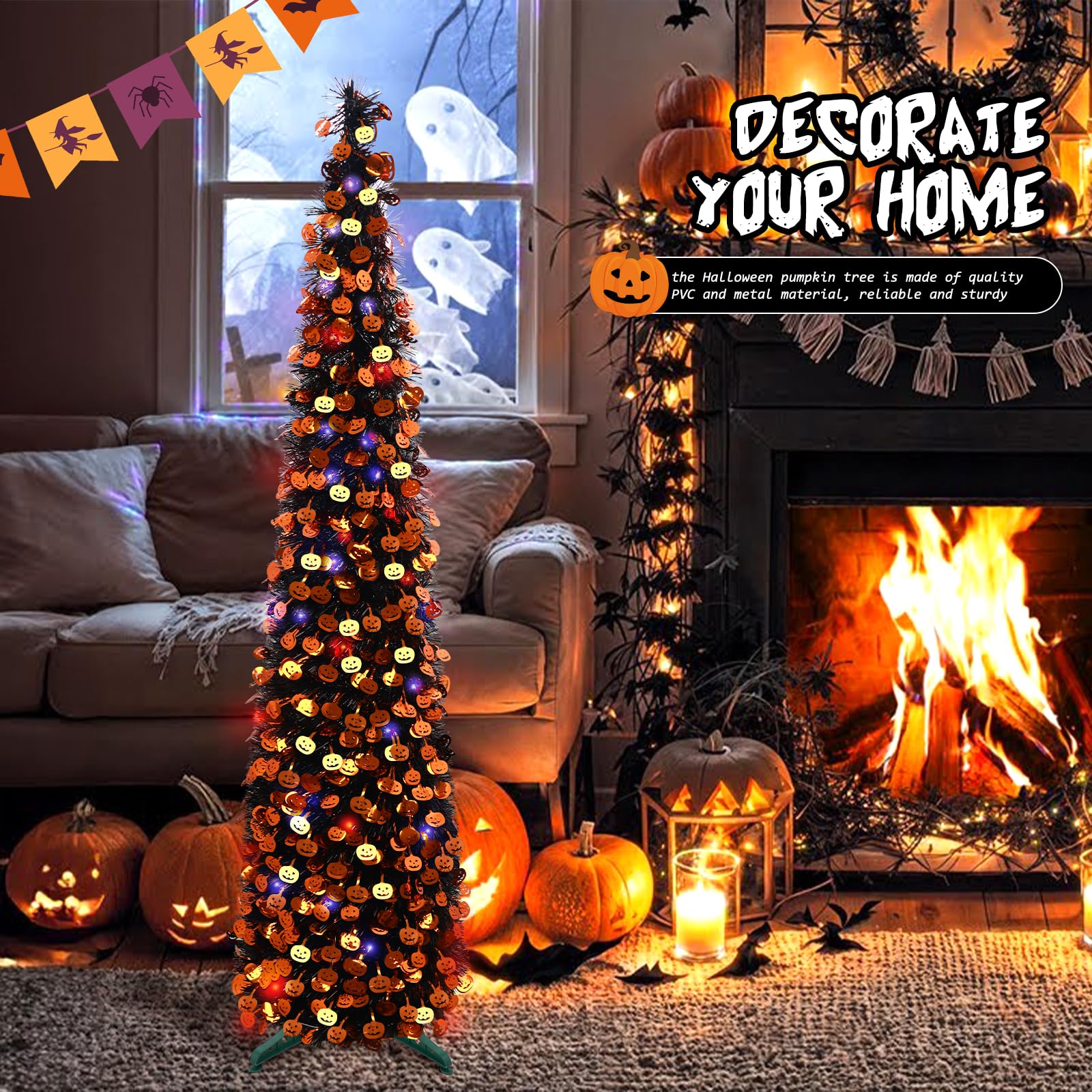 Halloween tinsel pumpkin tree