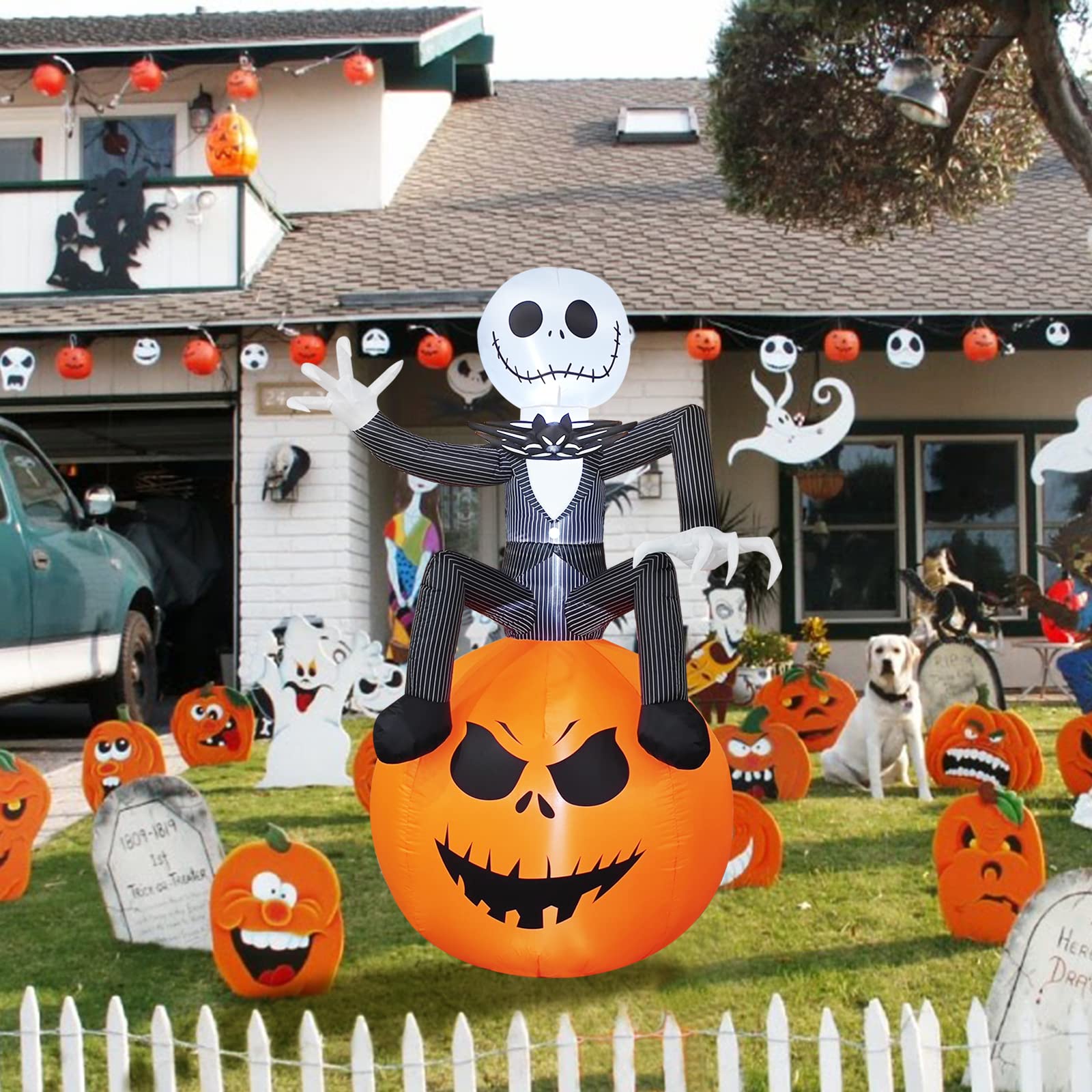 6 Ft Skeleton on Jack O' Lantern Halloween Inflatable