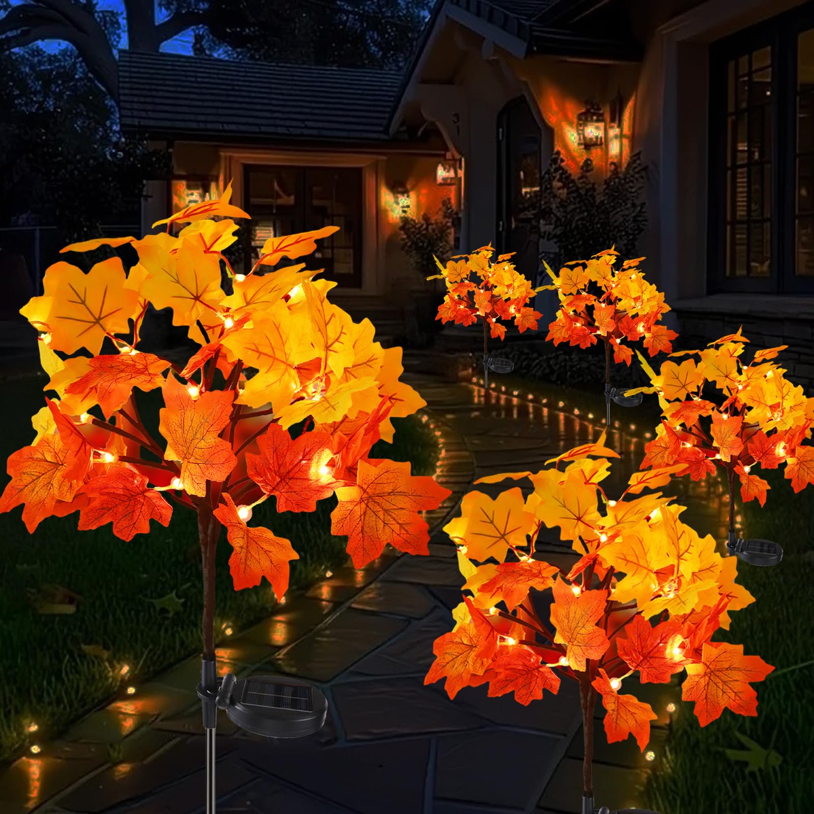 2 Pack Fall Solar Lights - Autumn Artificial Tree Pathway Lights