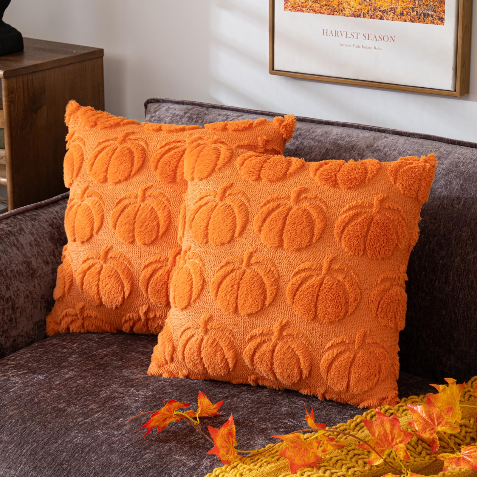 Pumpkin Fall Decorative Throw Pillow Covers Set of 2 Orange