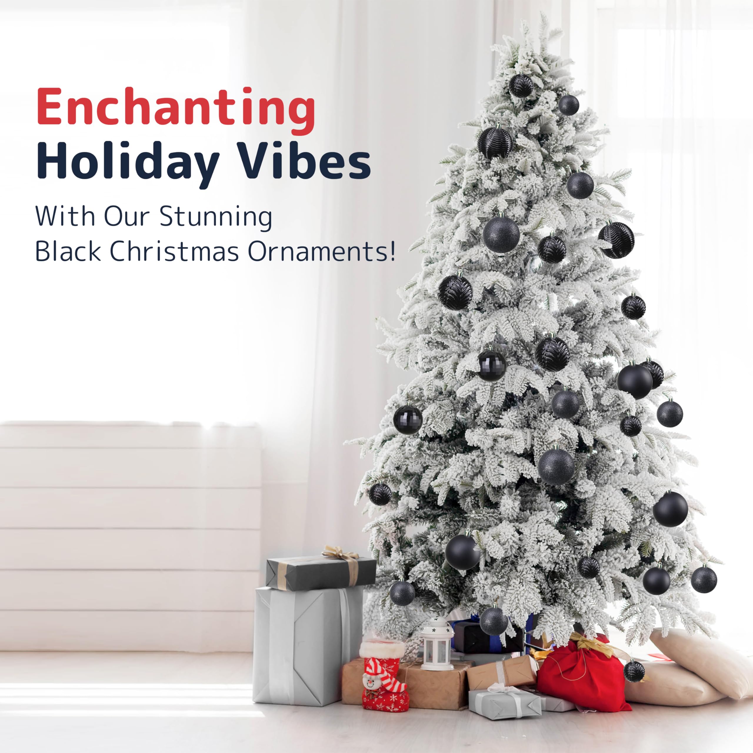 36-Piece Shatterproof Black Ornament Set