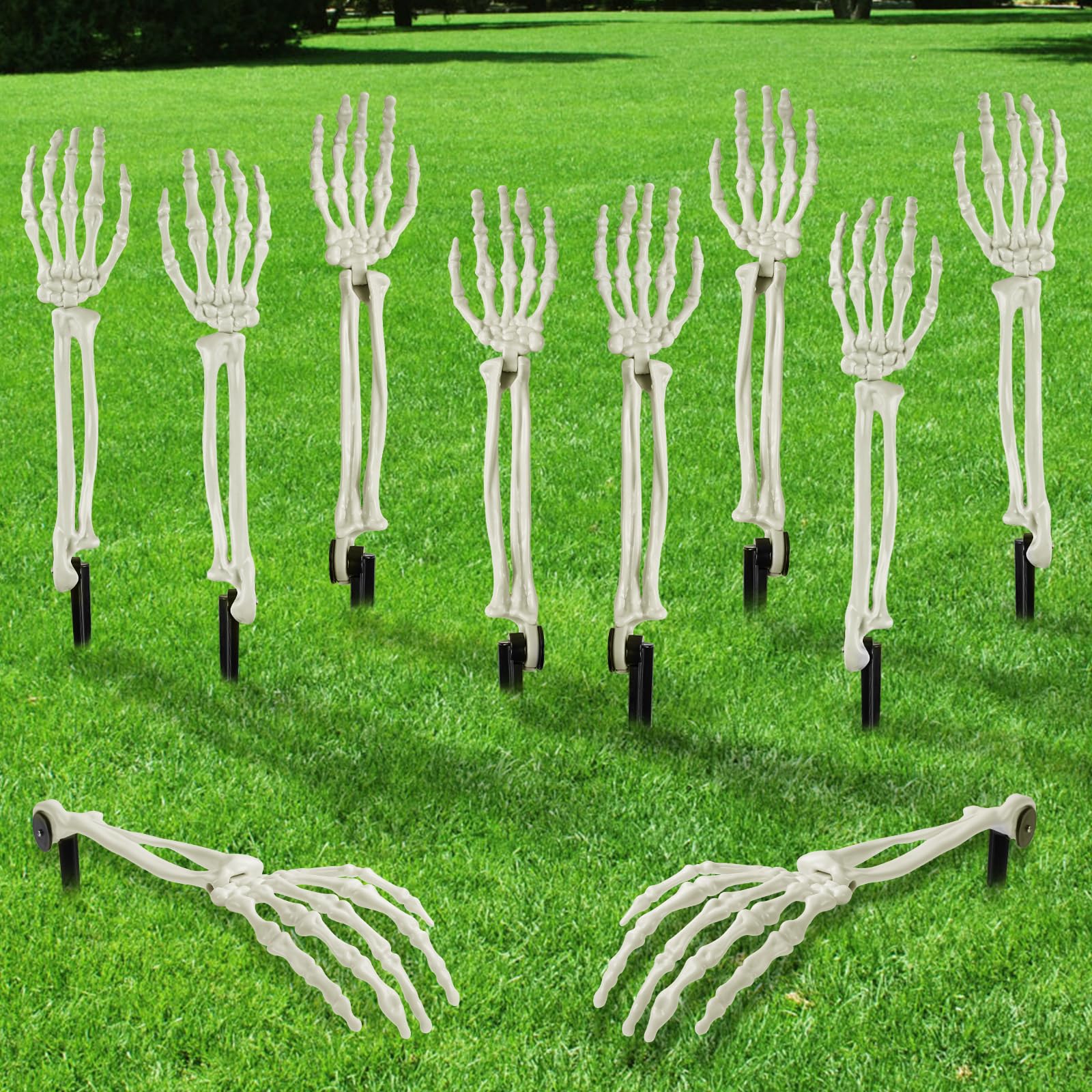 10 PCS Halloween Skeleton Decorations White Realistic Skeleton Stakes for Garden Lawn