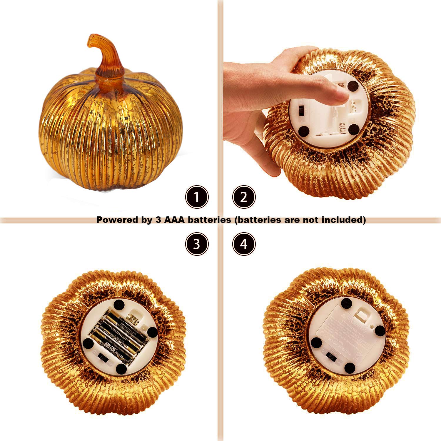 Mercury Glass Light up Pumpkin with Timer (Gold)