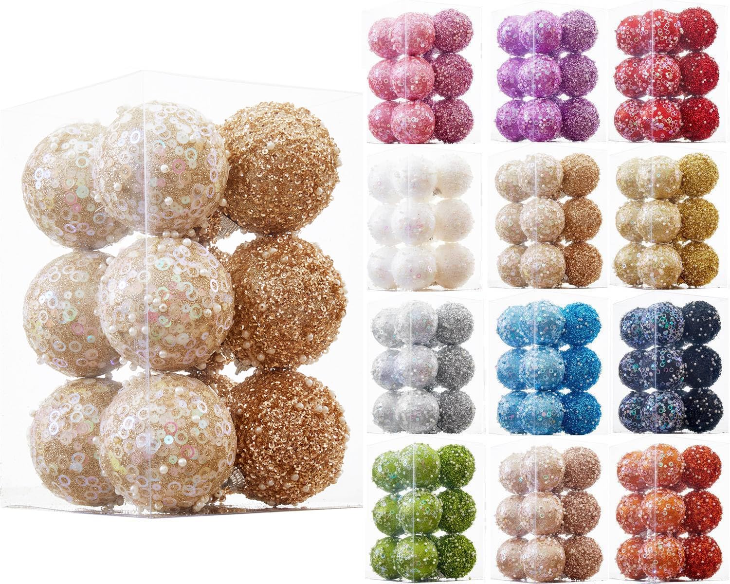 12 Pcs Champagne Christmas Ball Ornaments Shatterproof Plastic (70mm/2.76")