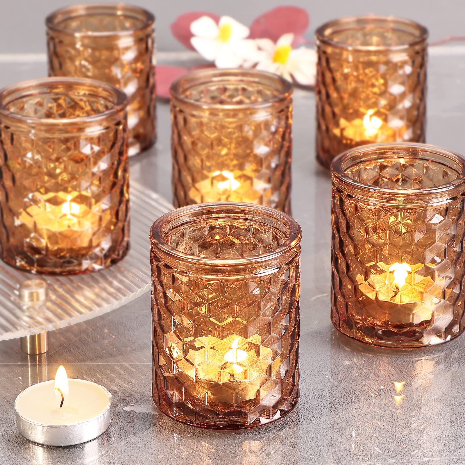 12pcs Amber Votive Candle Holders