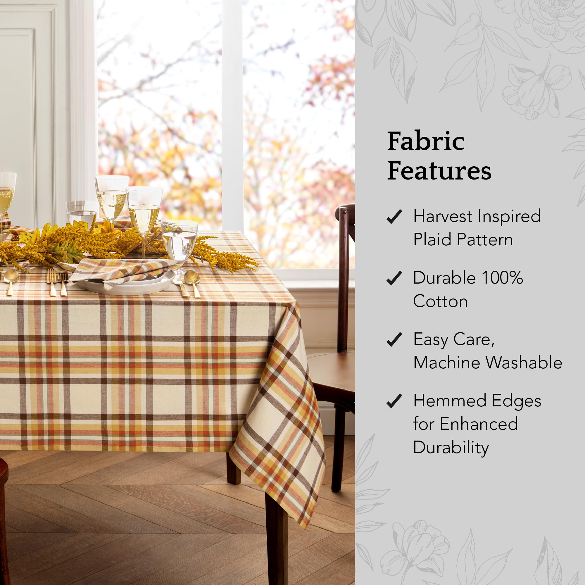 Elrene Home Fashions Russet Harvest Woven Plaid Cotton Tablecloth for Fall/Thanksgiving, 60"x102" Rectangle