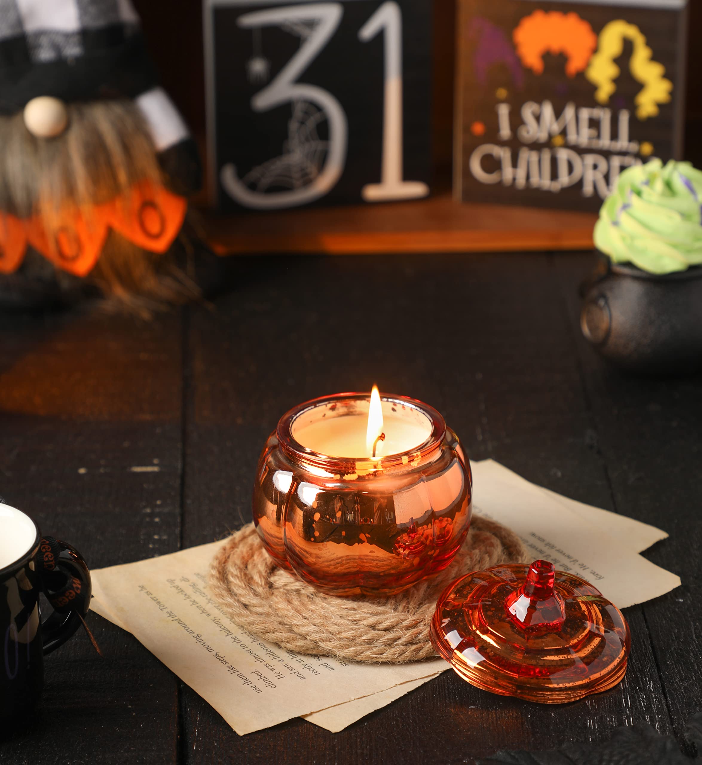 Pumpkin Candle Set of 3 - fall candle set in pumpkin jars with lids