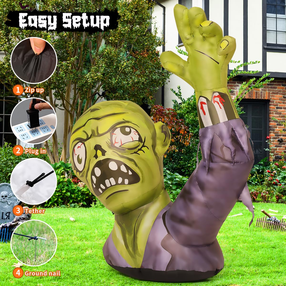 5.2 FT Halloween Inflatable Zombies Outdoor Decorations