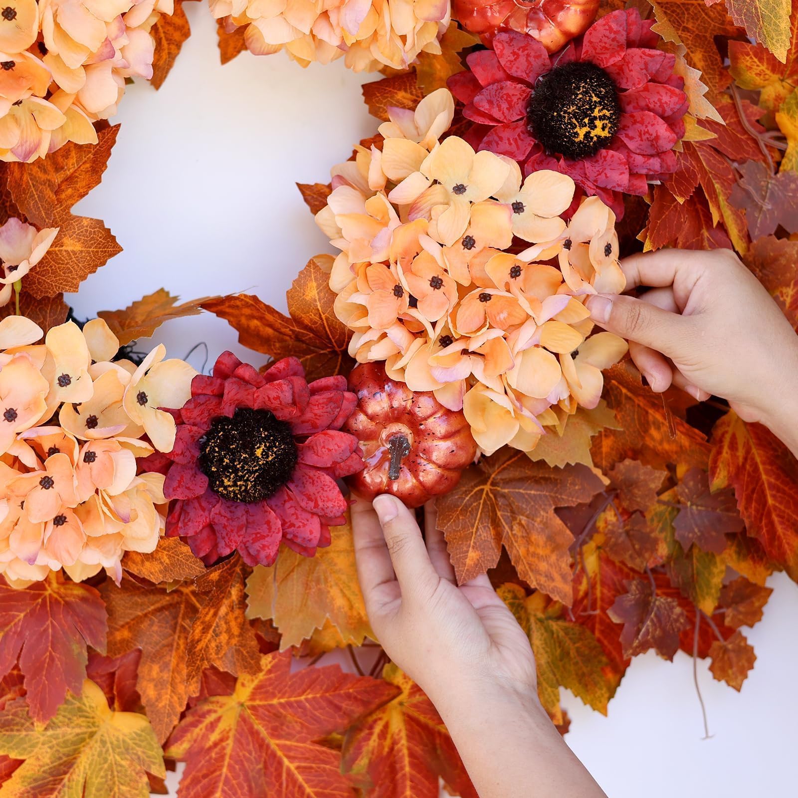 28'' Large Fall Wreath with Artificial Maple Leaves & Faux Sunflower Indoor/Outdoor