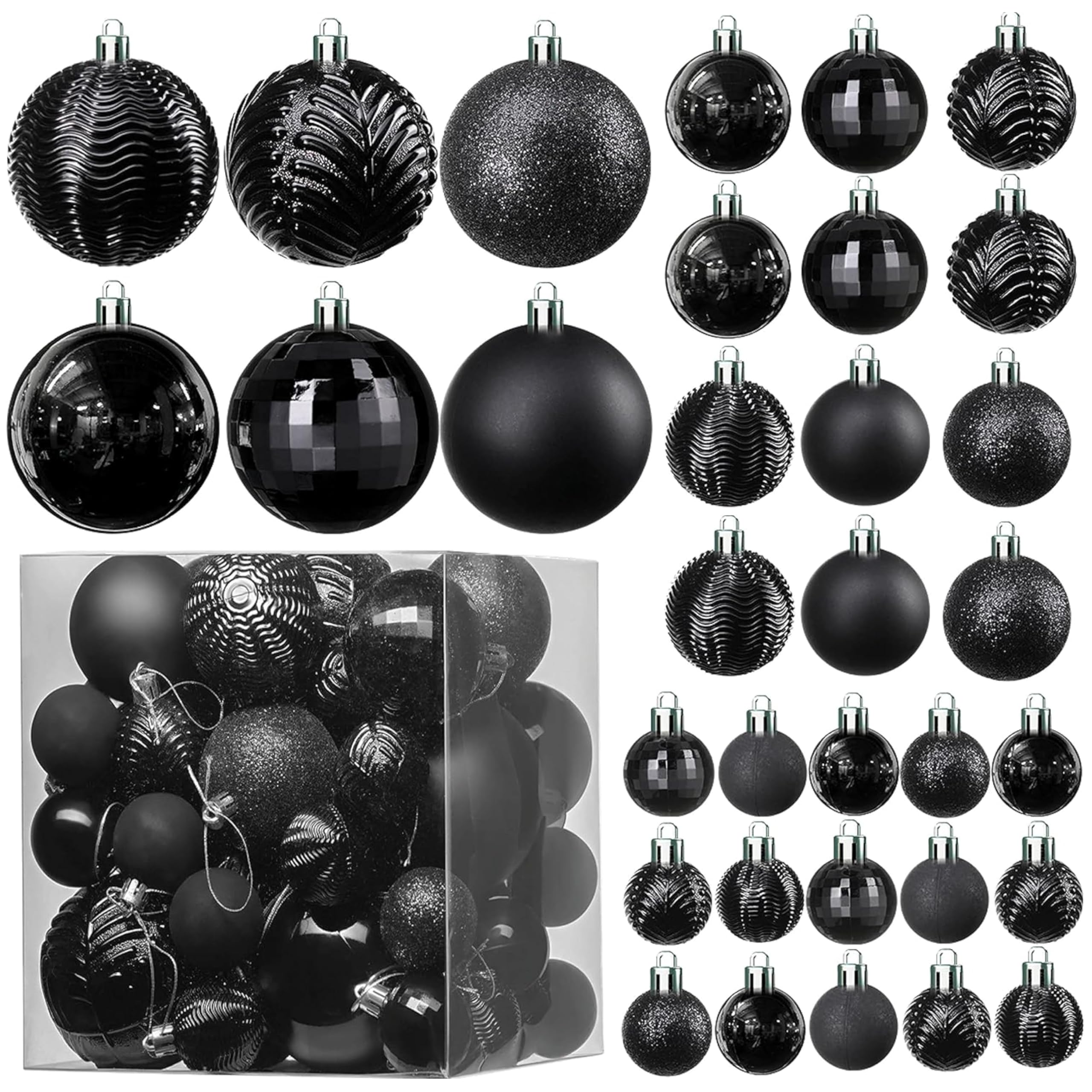 36-Piece Shatterproof Black Ornament Set