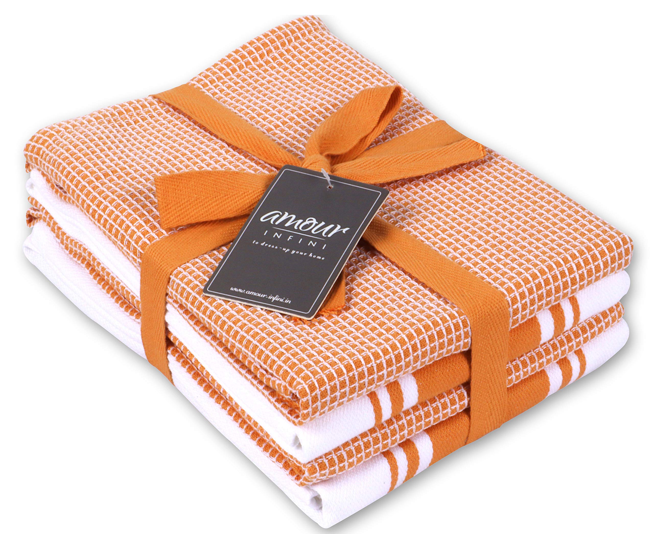 Orange Cotton Kitchen Towels - Set of 4 Highly Absorbent Towels