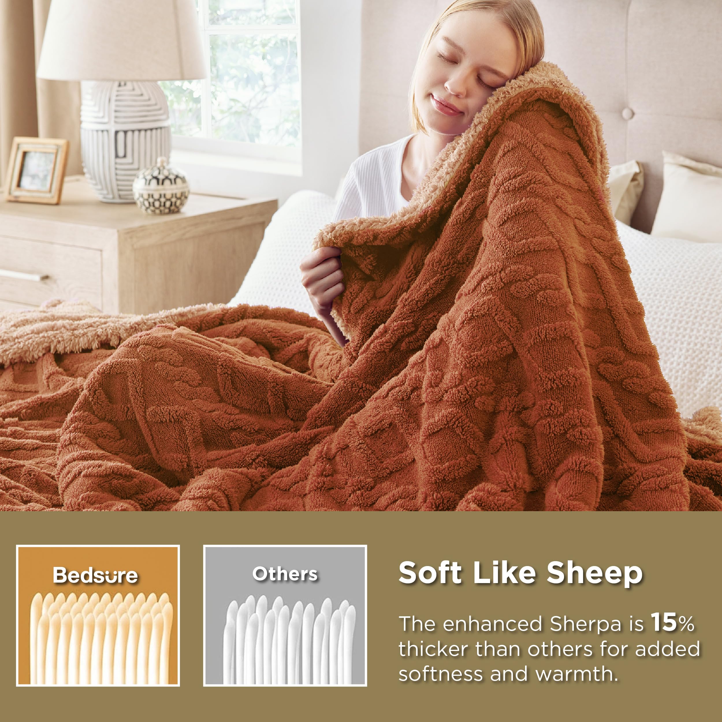 Thicker sherpa material for added softness and warmth in this throw blanket