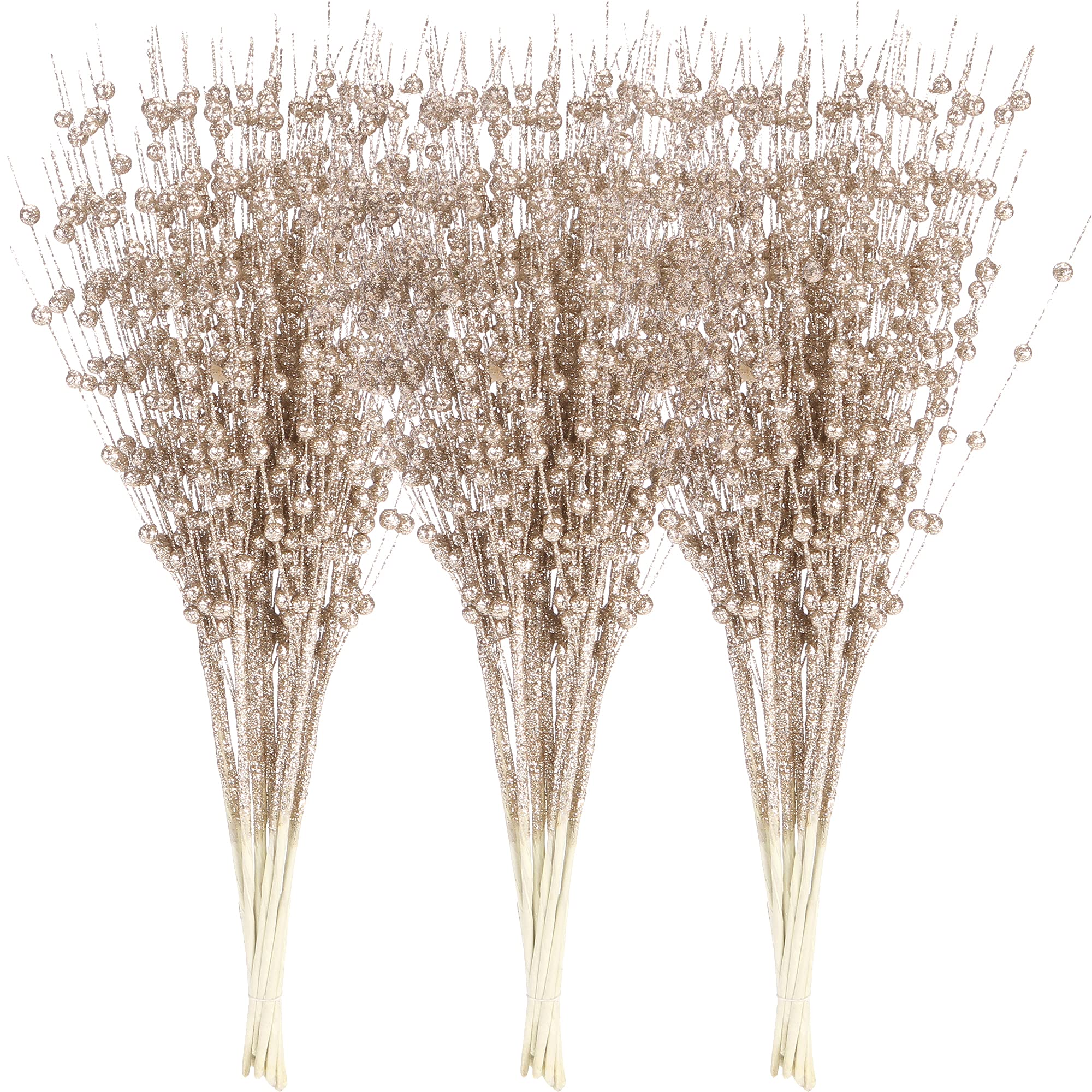 24-Pack 17" Artificial Champagne Glitter Berry Stems for Christmas Tree