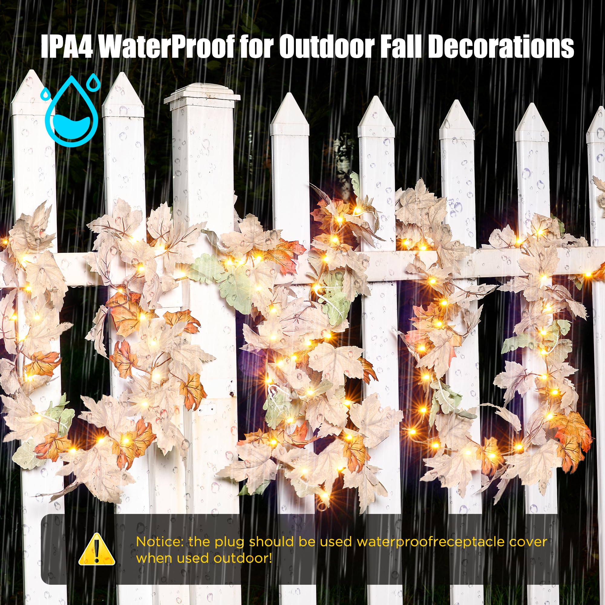 9FT Plug in Fall Lights with 50 Warm Incandescent Bulbs UL Certified