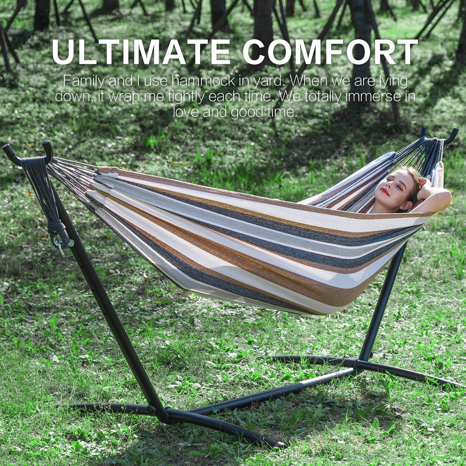 Double Hammock with Space Saving Steel Stand