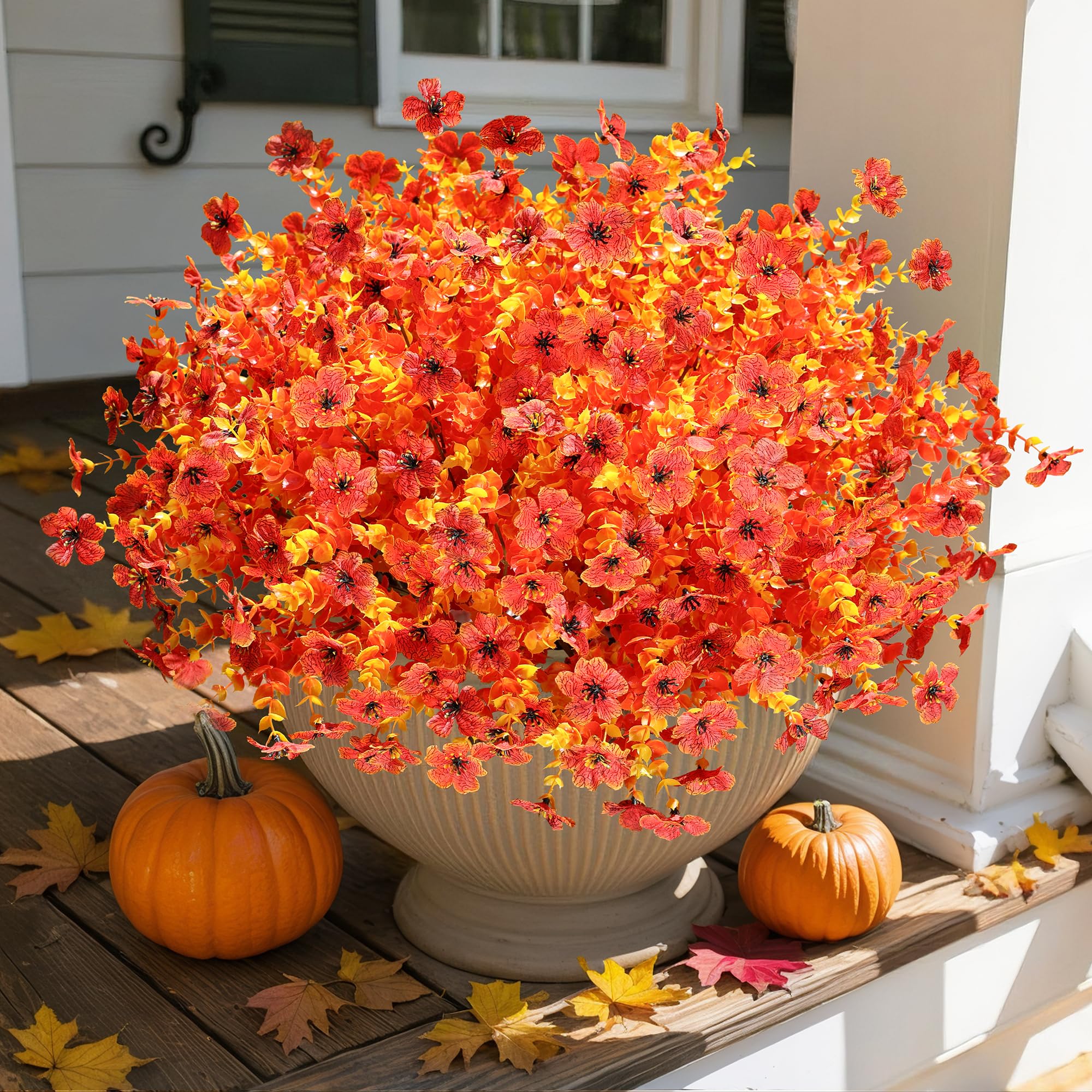 12 Bundles Sunset Faux Fall Flowers Artificial Mums Indoor/Outdoor