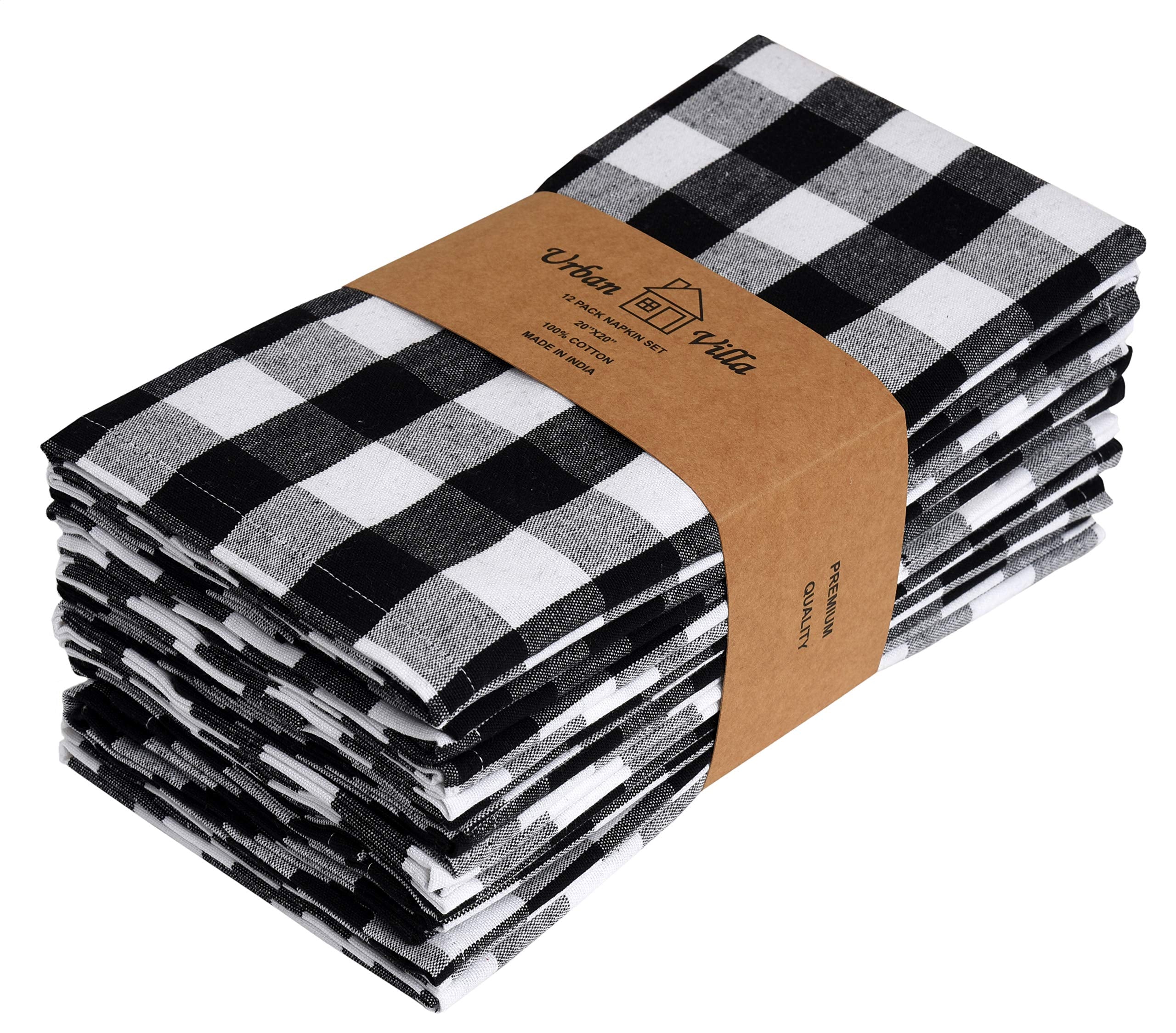 12 Pack Dinner Napkins Black and White Gingham Buffalo Plaid