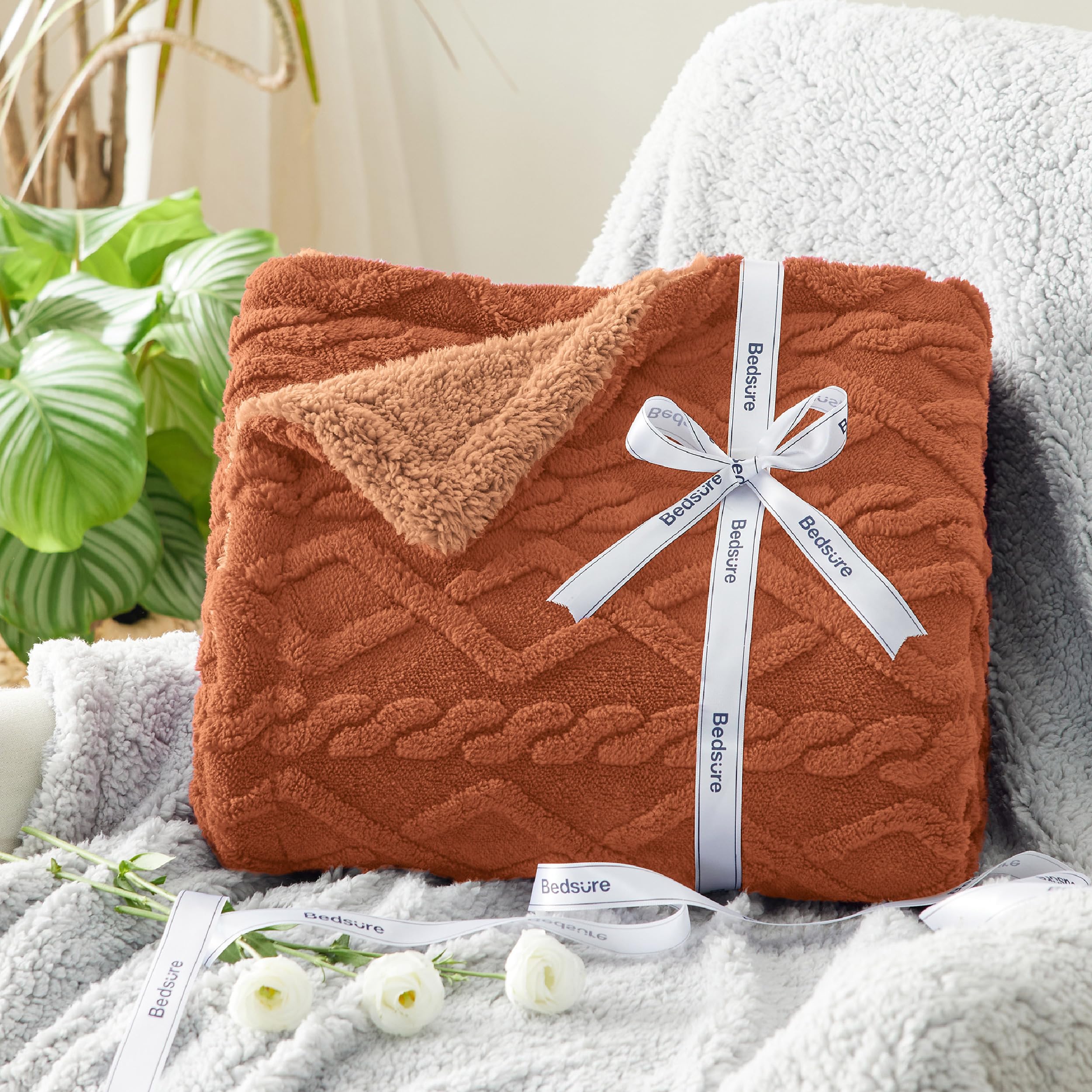 Cozy fall throw blanket orange sherpa