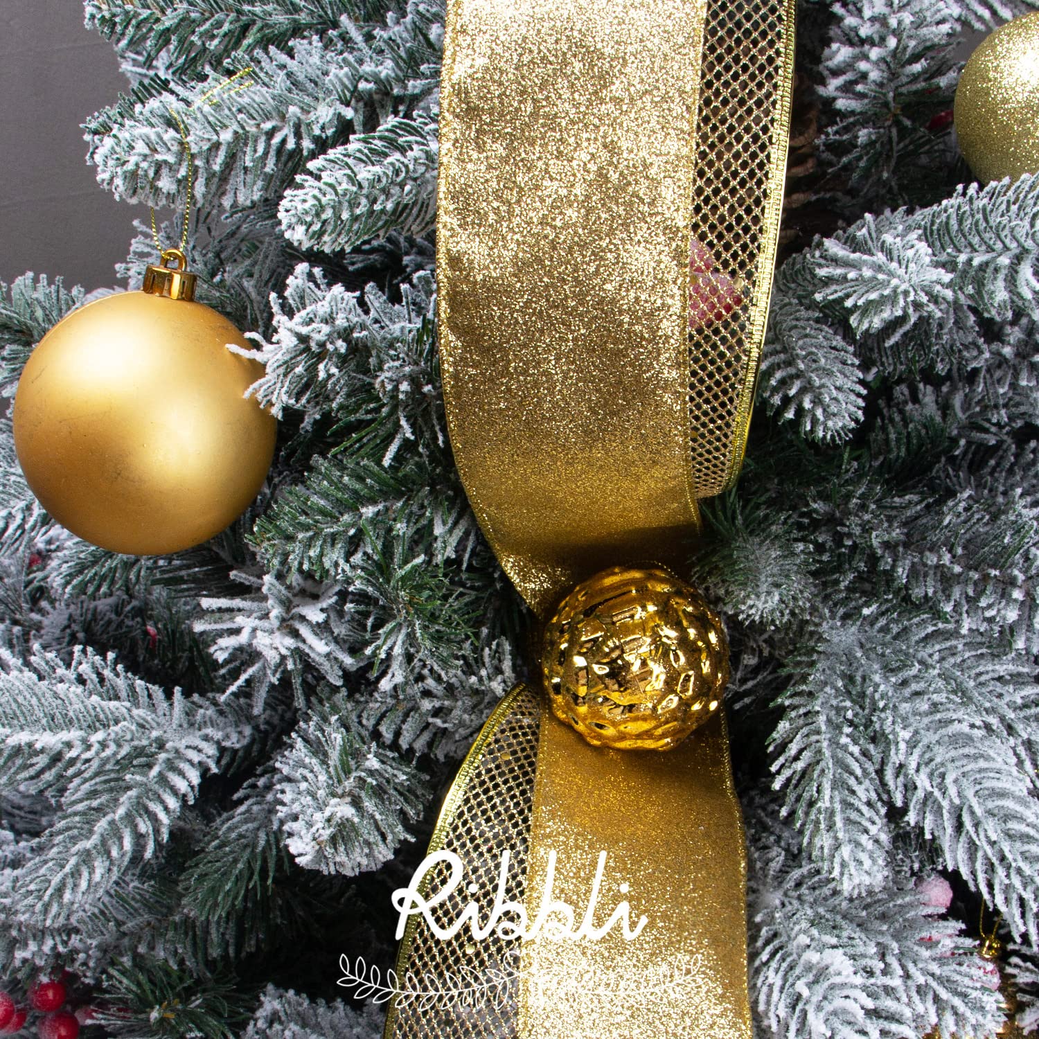 Gold Christmas tree ribbon for holiday decoration