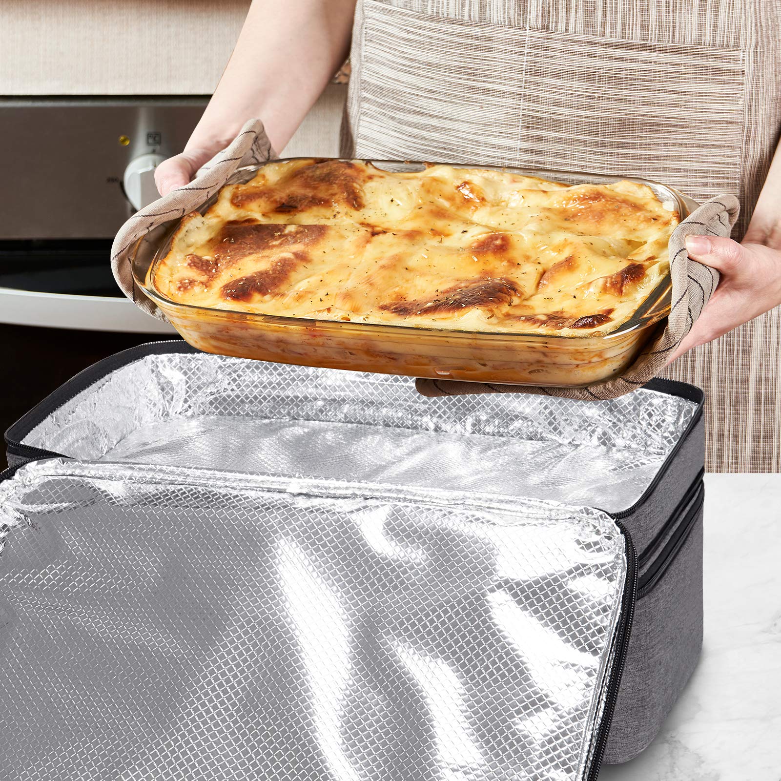 Insulated Casserole Carrier - Expandable Holder Tote for Hot or Cold Food