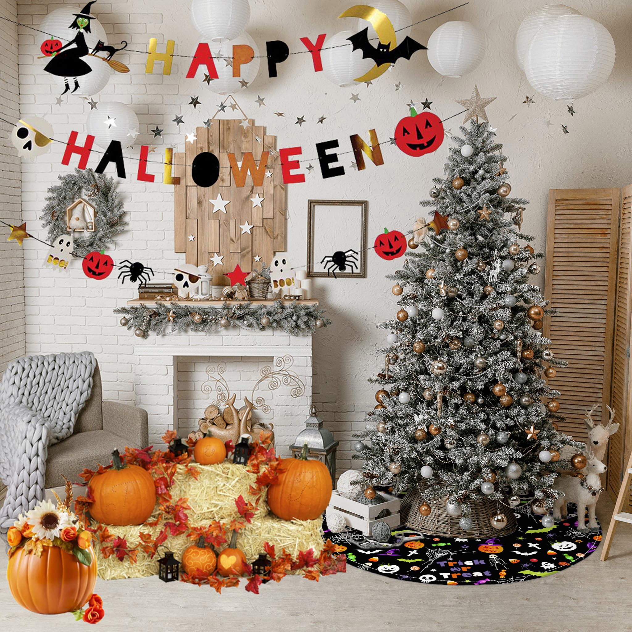 36 in Ghost Pumpkin Skull Tree Mat for Holiday Tree