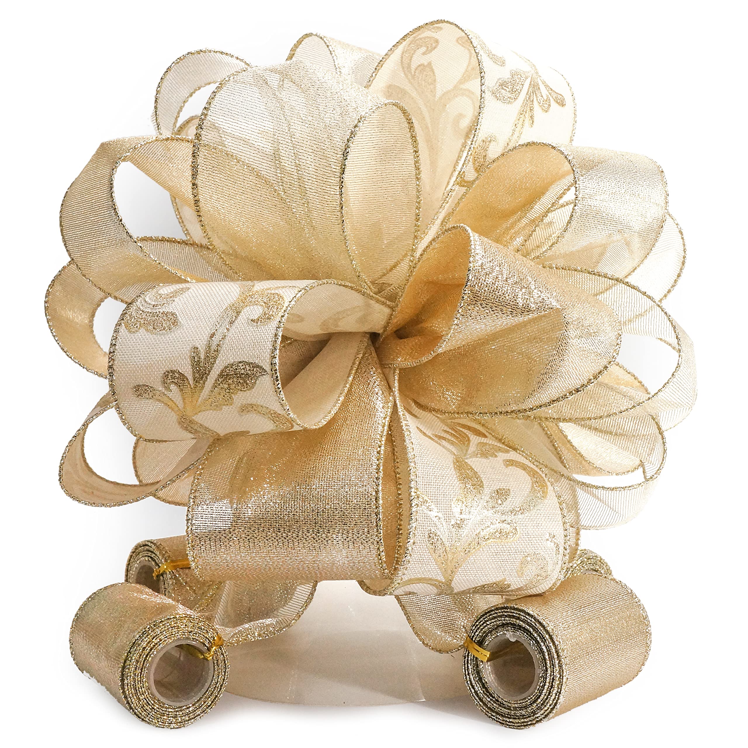 Champagne ribbon bow Christmas tree topper