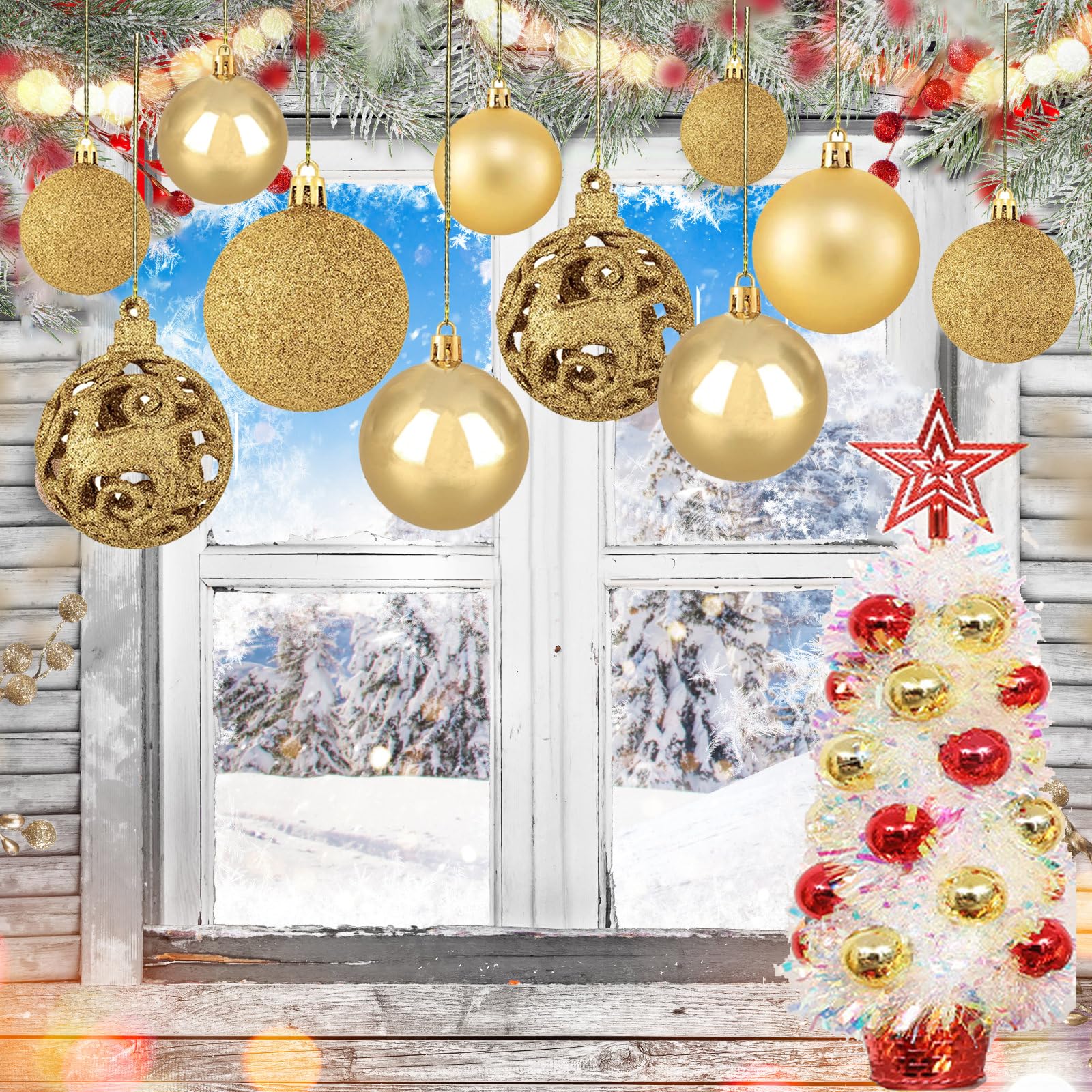 100 Count Gold Christmas Ball Ornaments Set