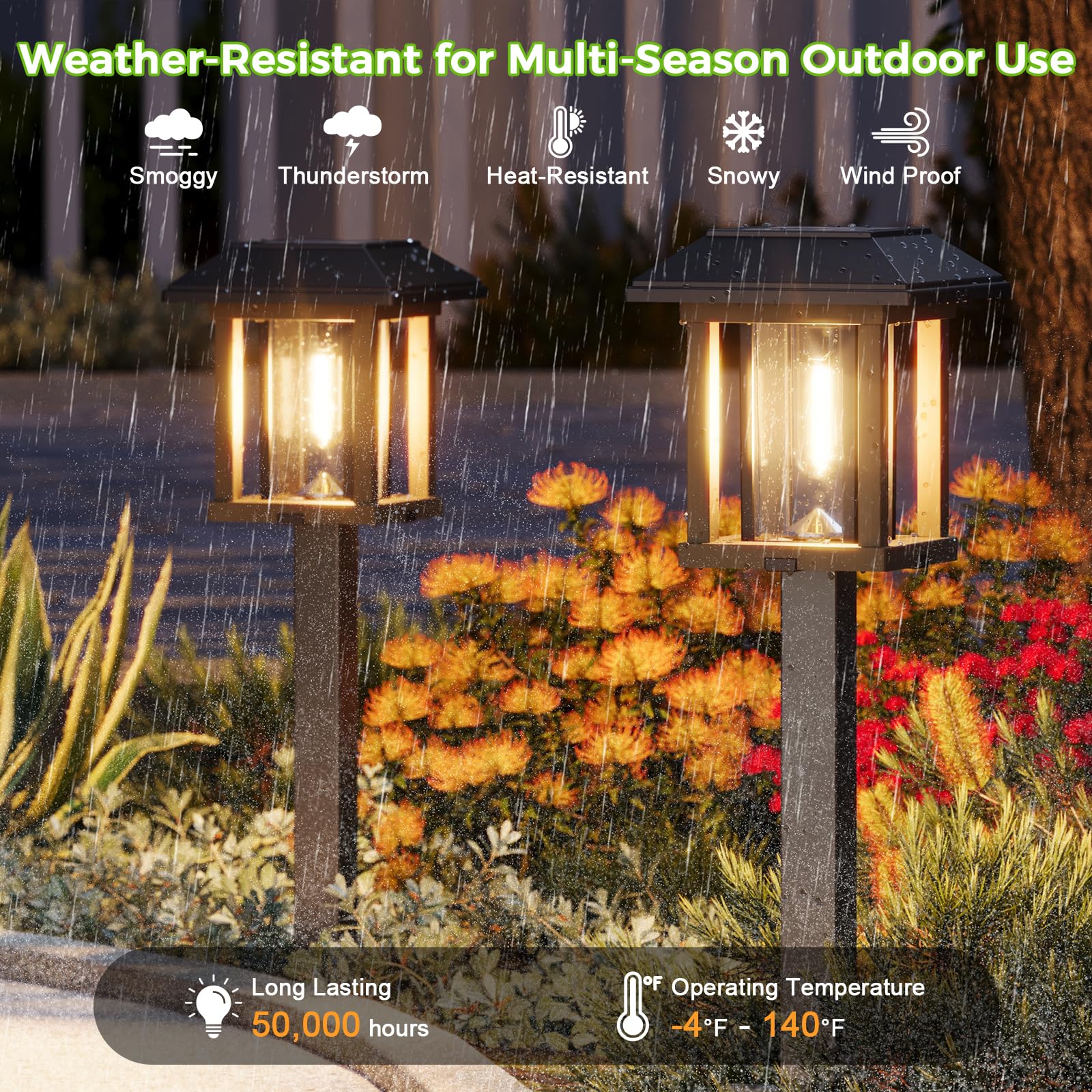 Solar Pathway Lights Outdoor Waterproof IP65 - Dual-Tone LED Solar Lights Warm White