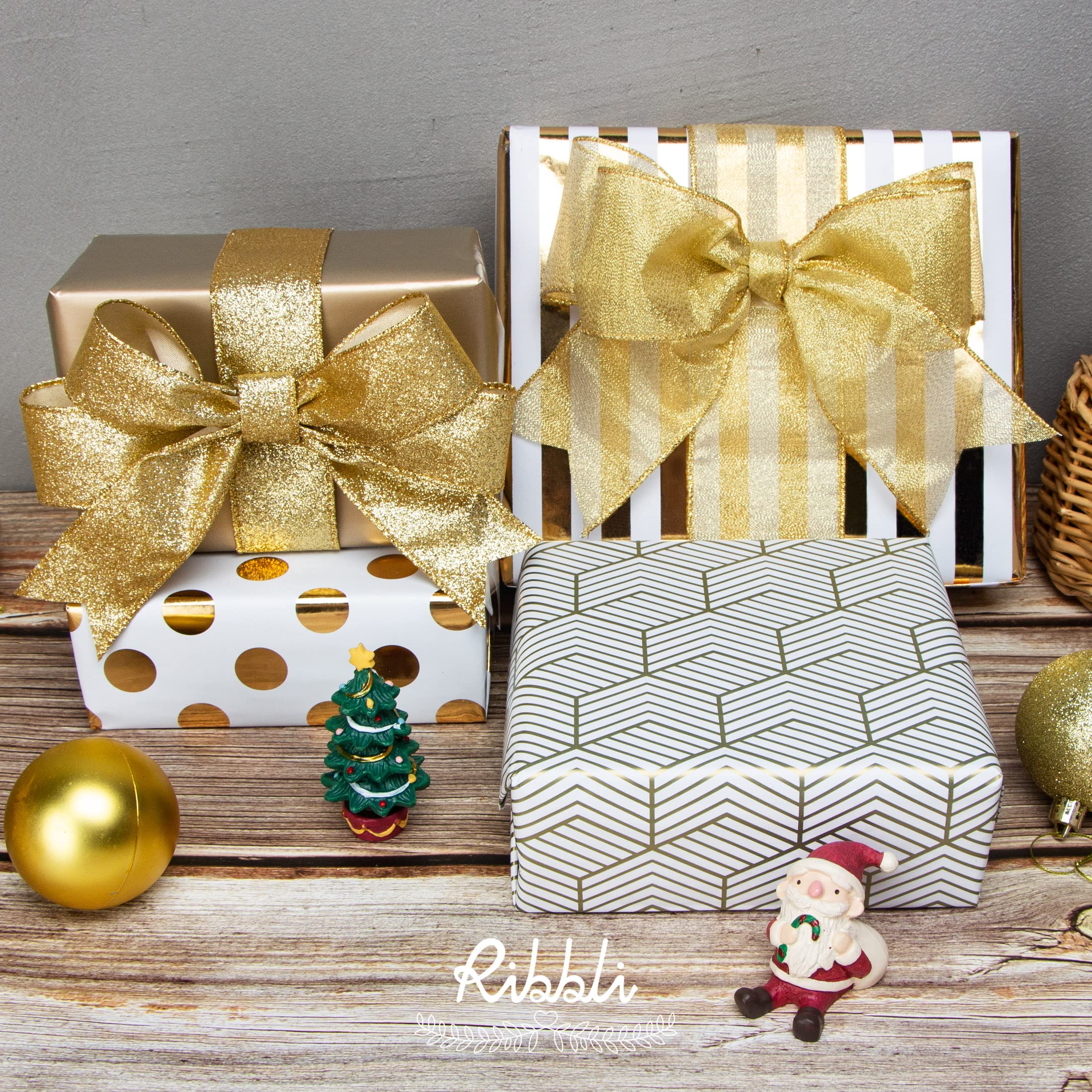 Gold glitter ribbon for gift wrapping