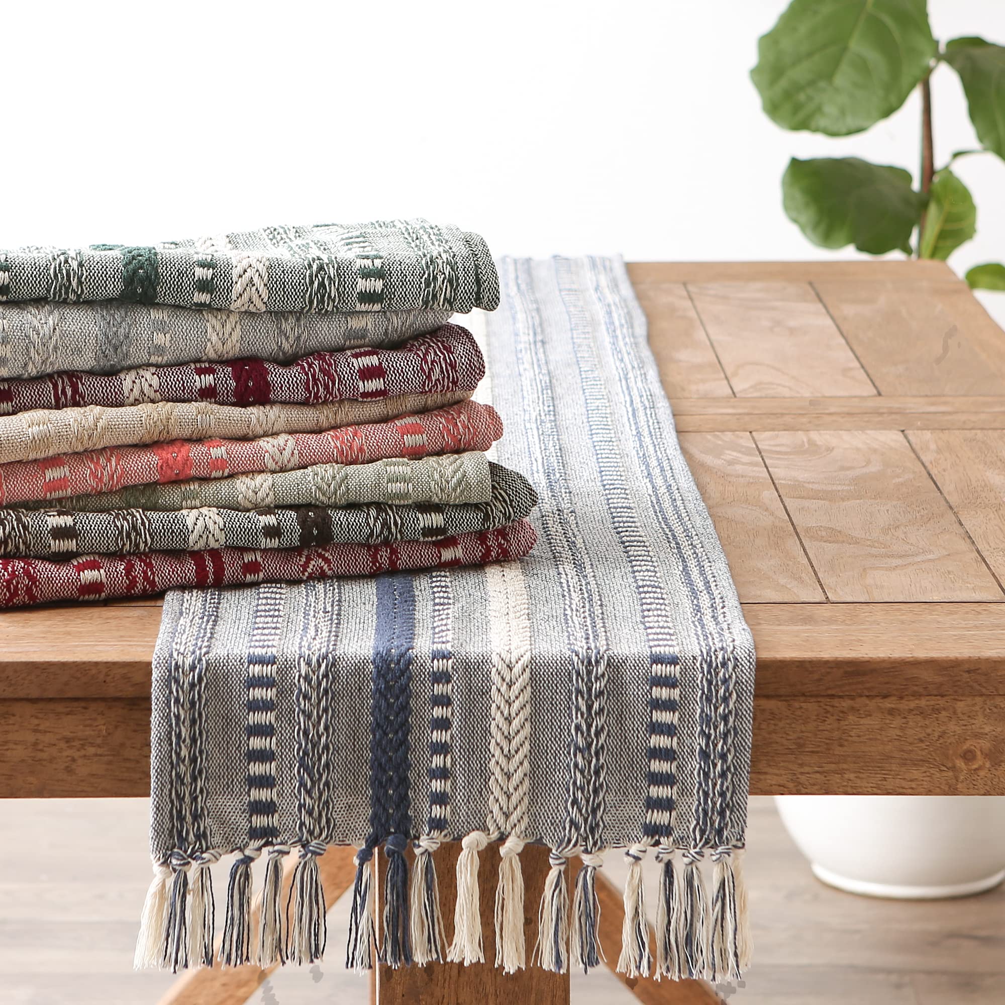 Farmhouse Braided Stripe Table Runner, 15x72 (15x77, Fringe Included)