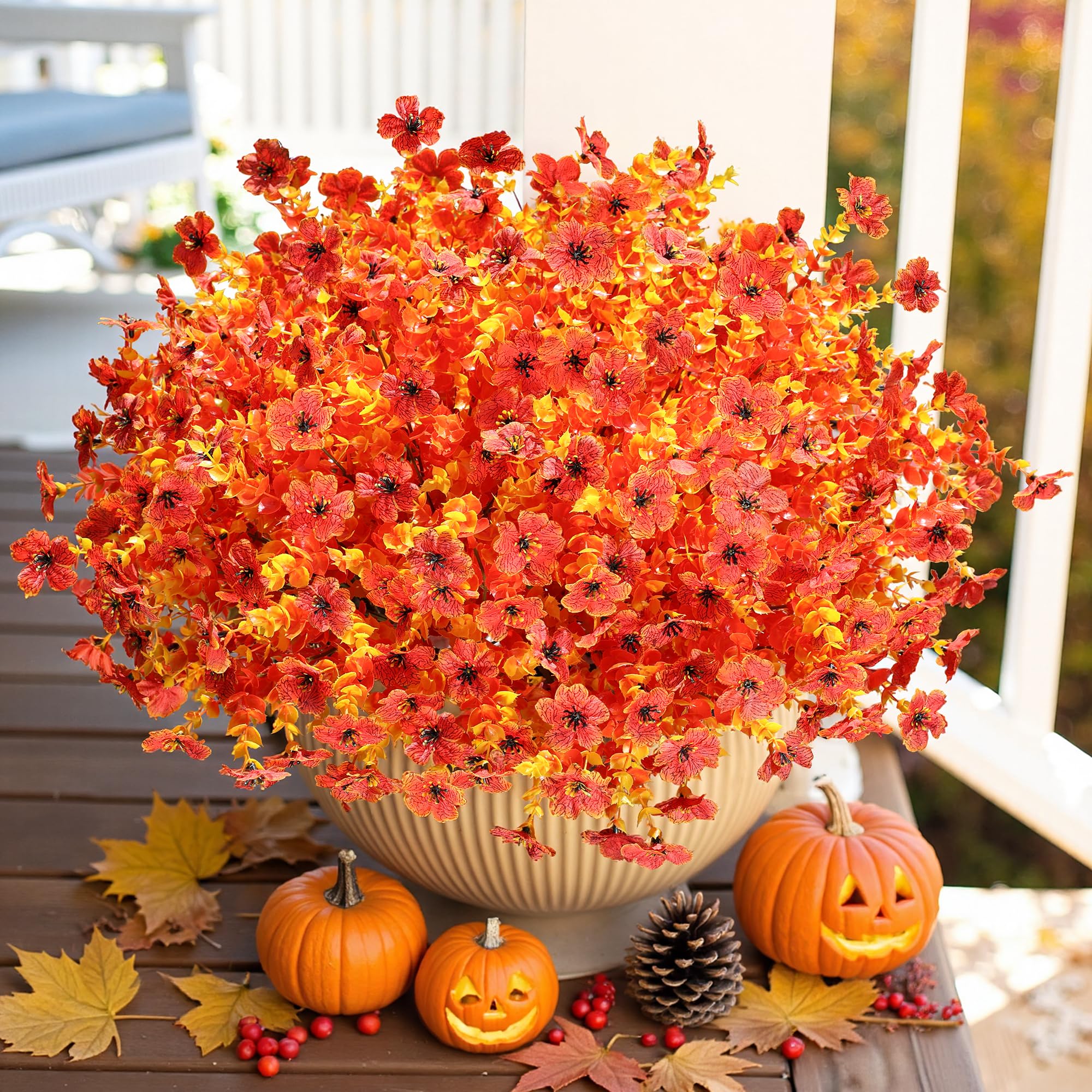 12 Bundles Sunset Faux Fall Flowers Artificial Mums Indoor/Outdoor