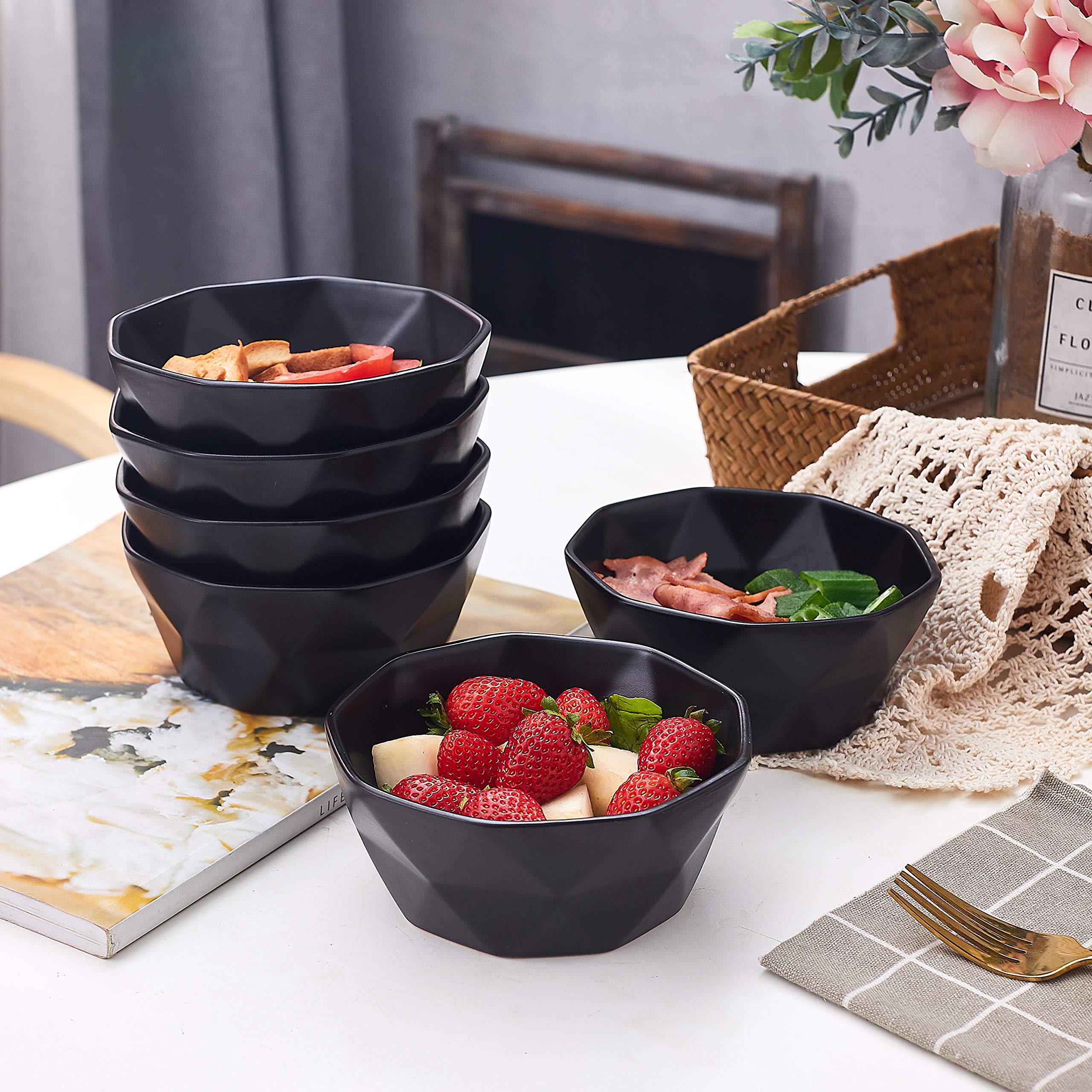 Geometric Ceramic Bowls (Black)