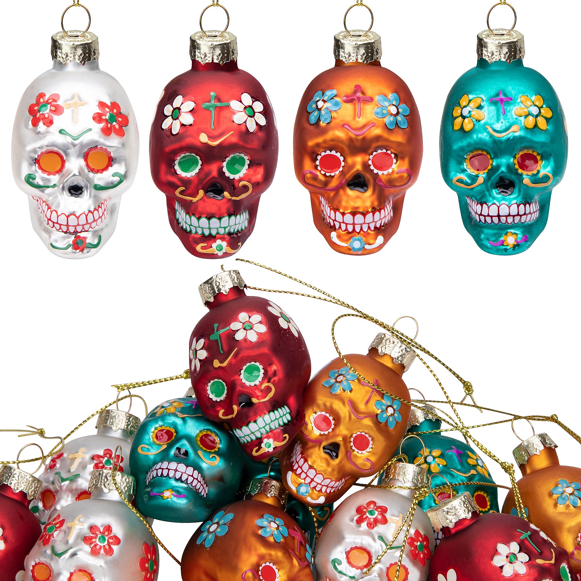 12pcs Day of The Dead Glass Ornaments