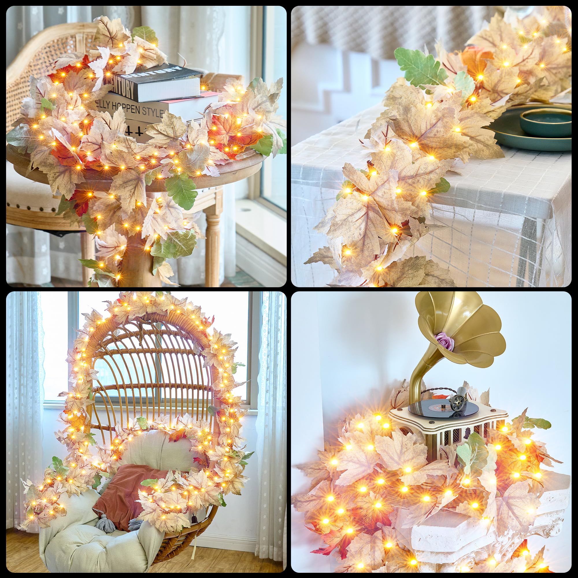 9FT Plug in Fall Lights with 50 Warm Incandescent Bulbs UL Certified
