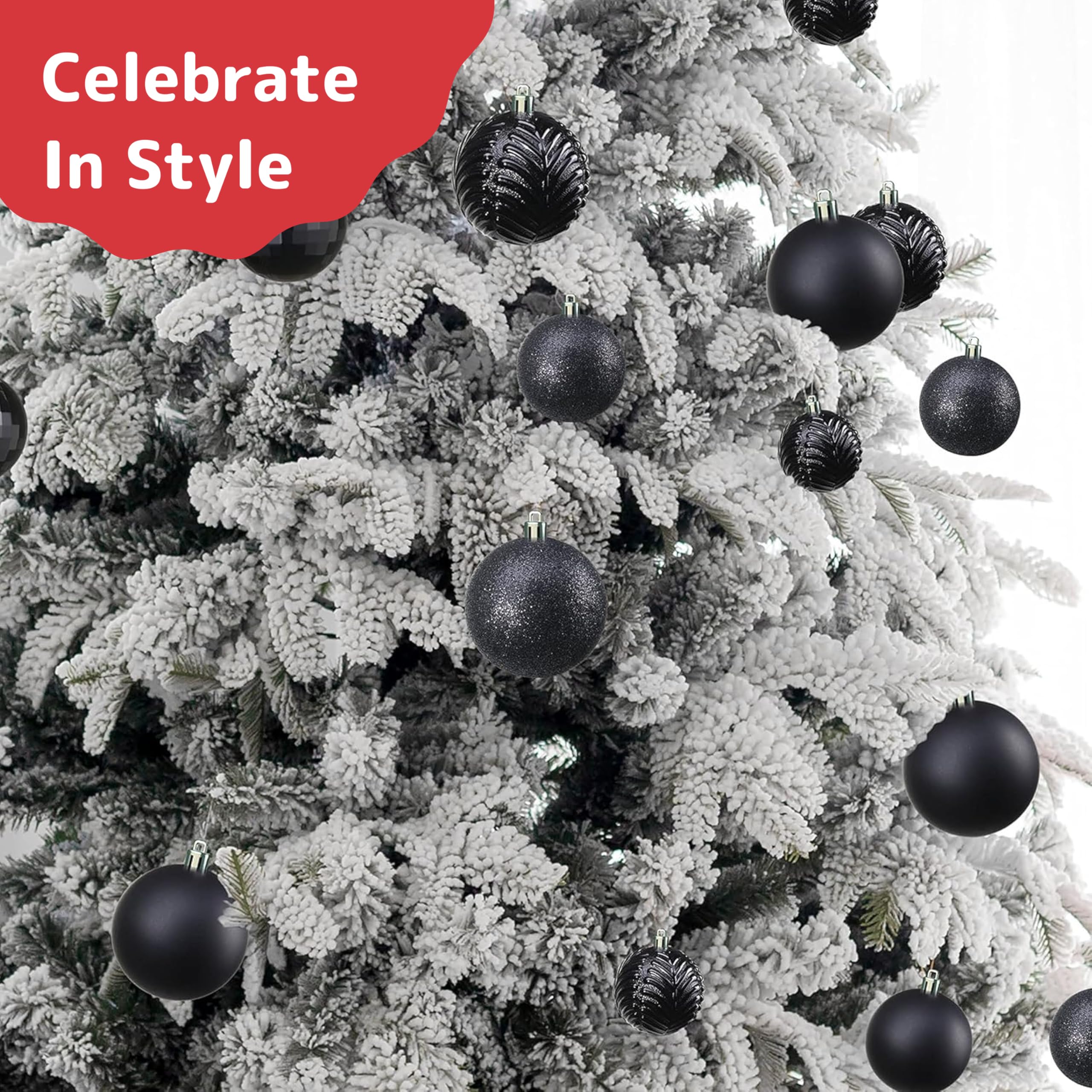 36-Piece Shatterproof Black Ornament Set