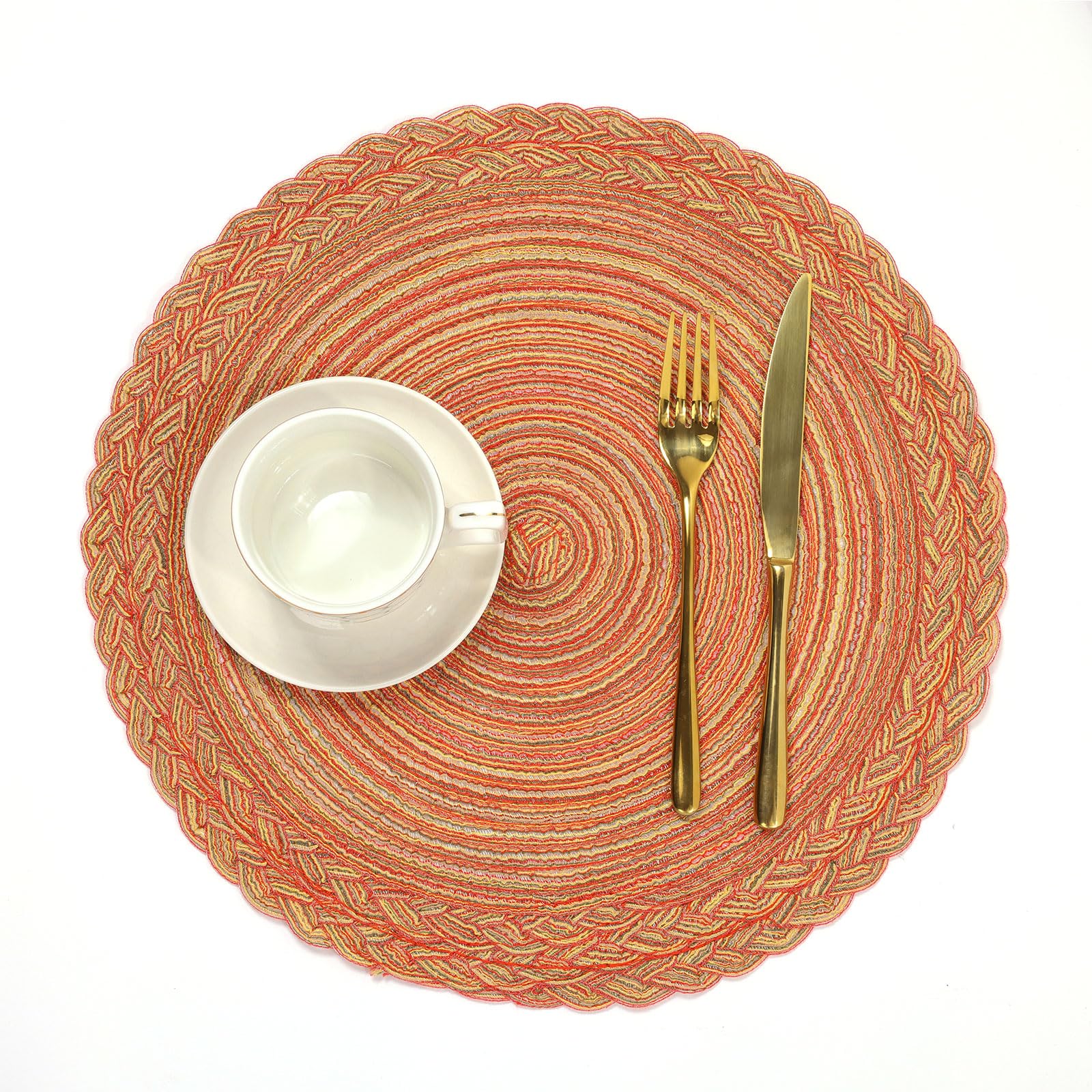 Set of 6 Woven Round Table Mats 15 inch Circle