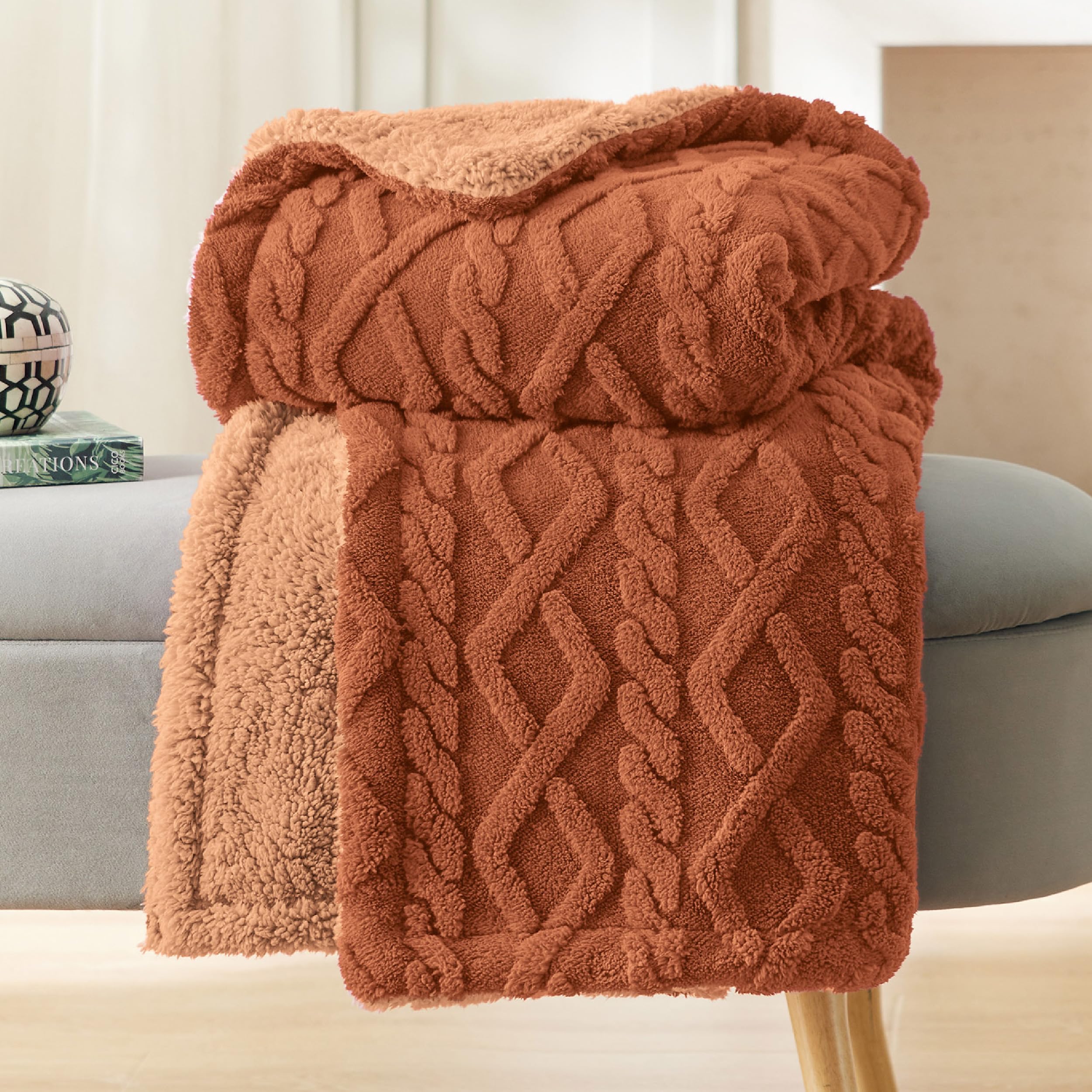 Sherpa Throw Blanket Orange 50x60 Inches