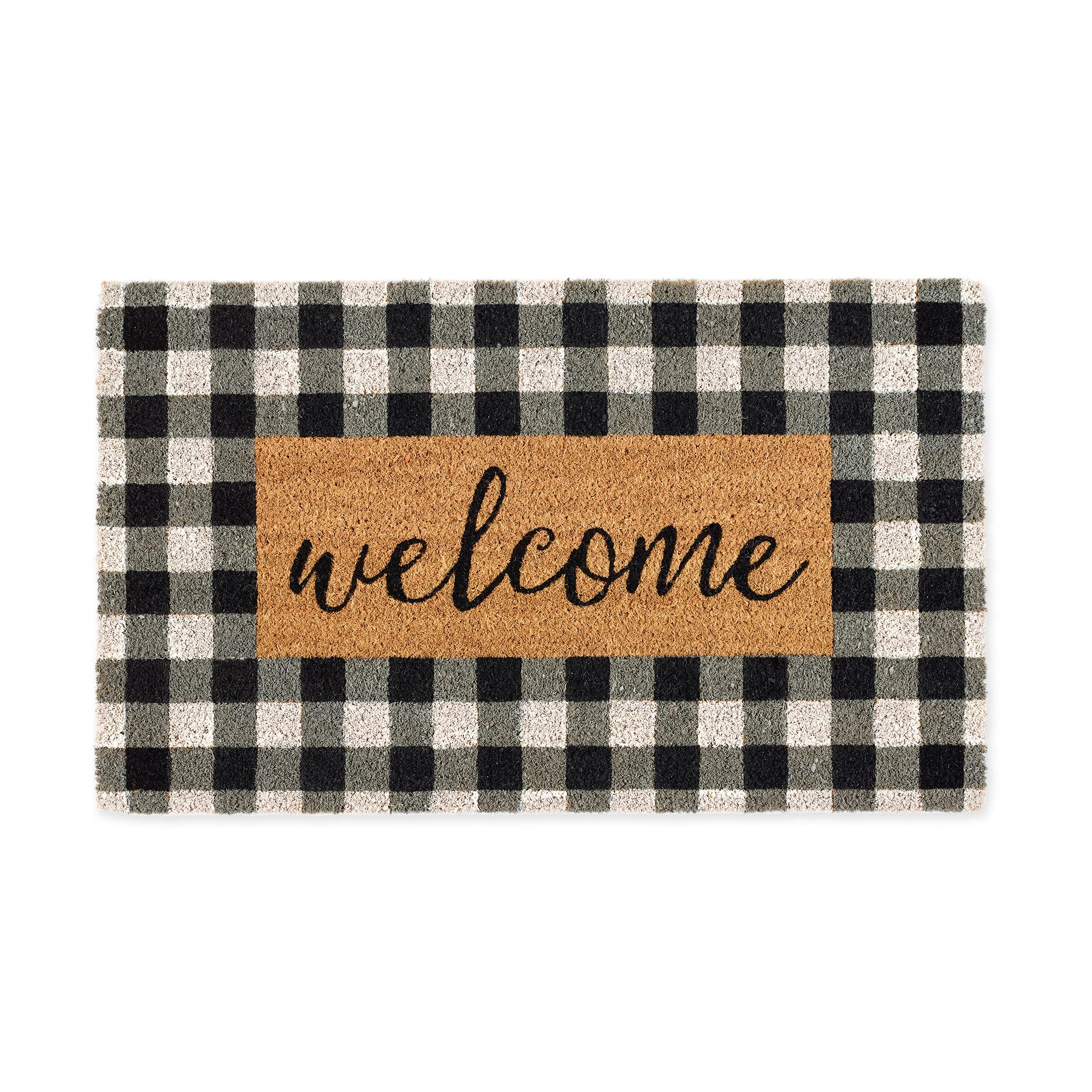 Decorative Checkered Doormat, 17x29, Welcome